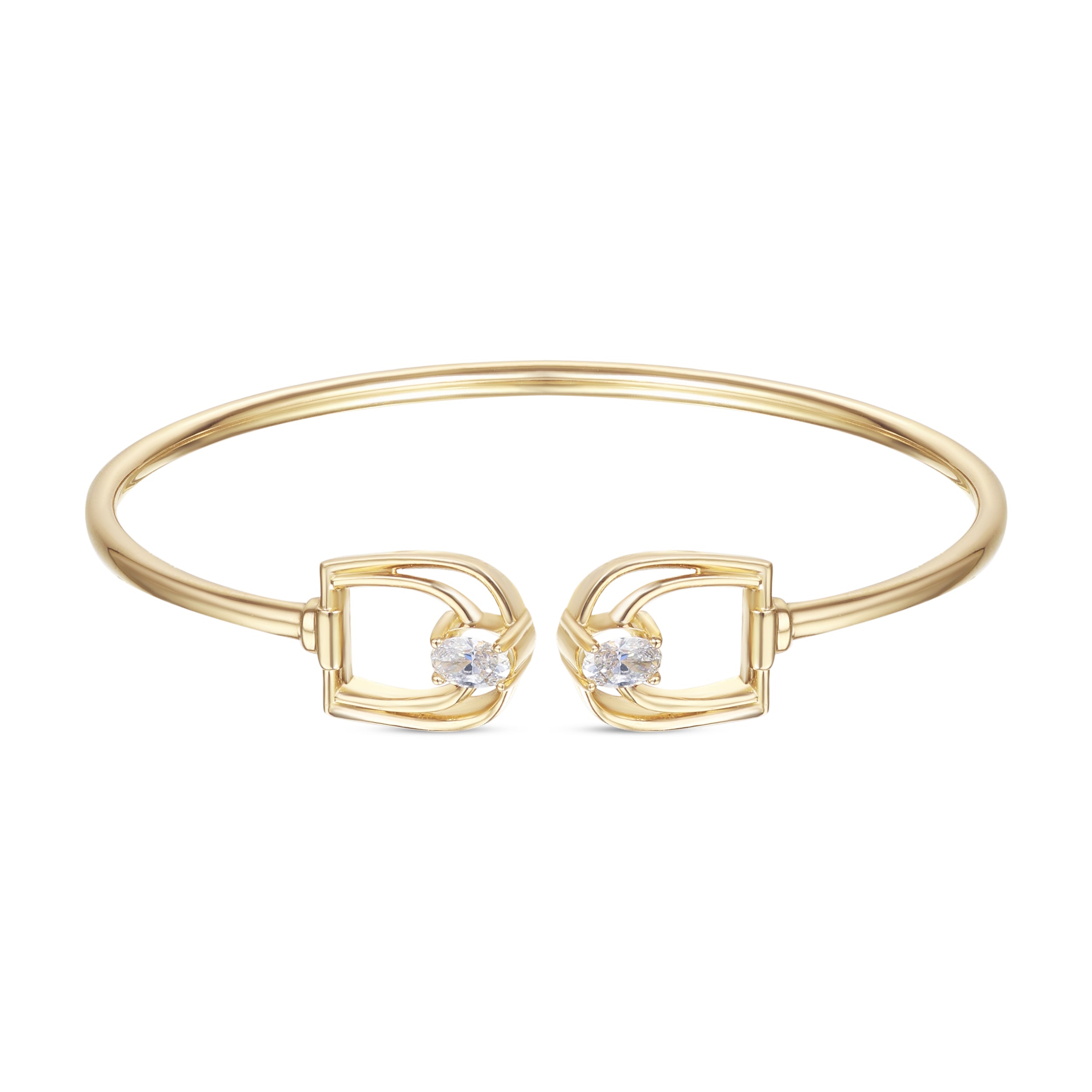 LINEA Double Horsebit 18k Yellow Gold Bangle with Center Diamond - S-H103BS