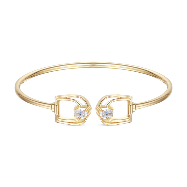 LINEA Double Horsebit 18k Yellow Gold Bangle with Center Diamond - S-H103BS