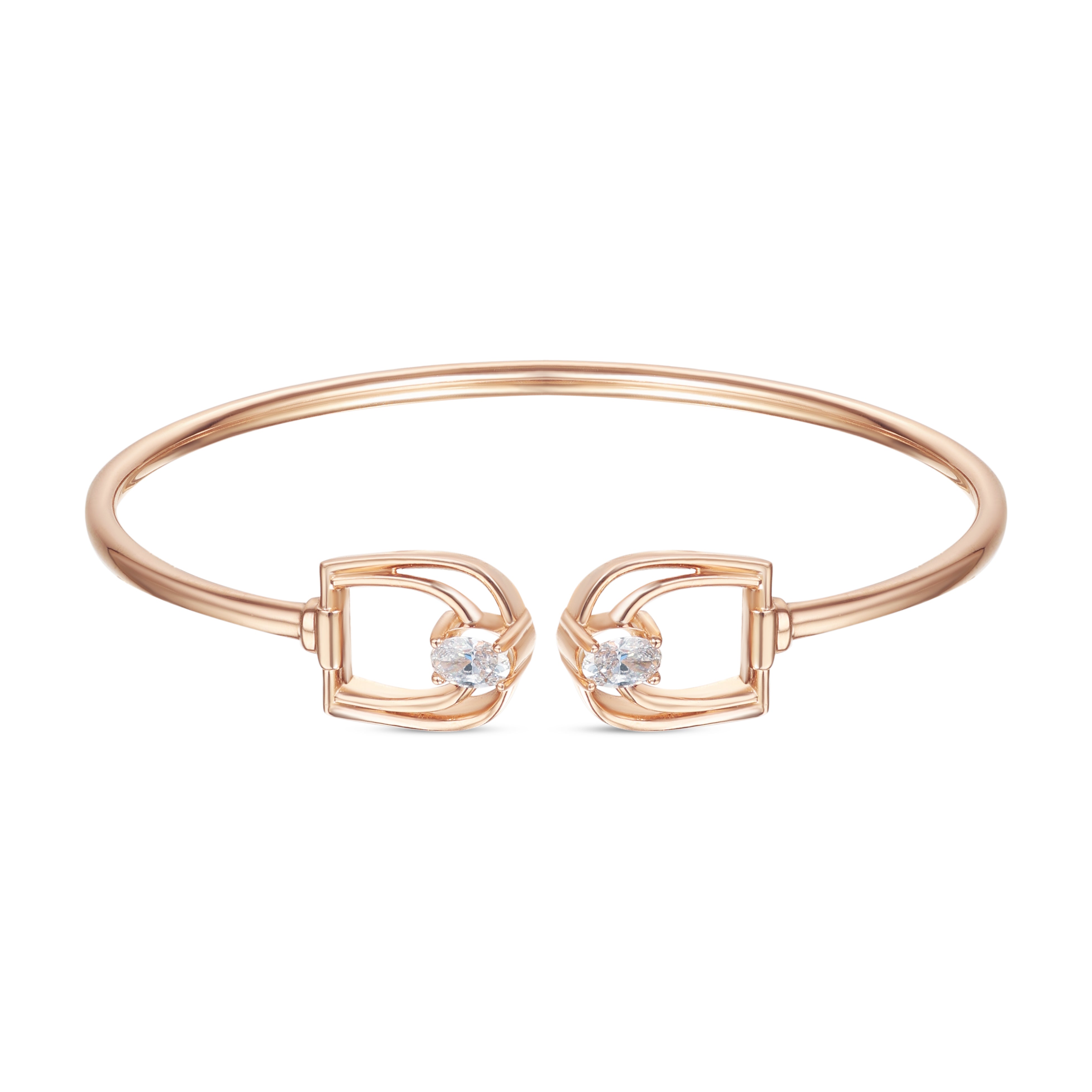 LINEA Double Horsebit 18k Rose Gold Bangle with Center Diamond - S-H103BS