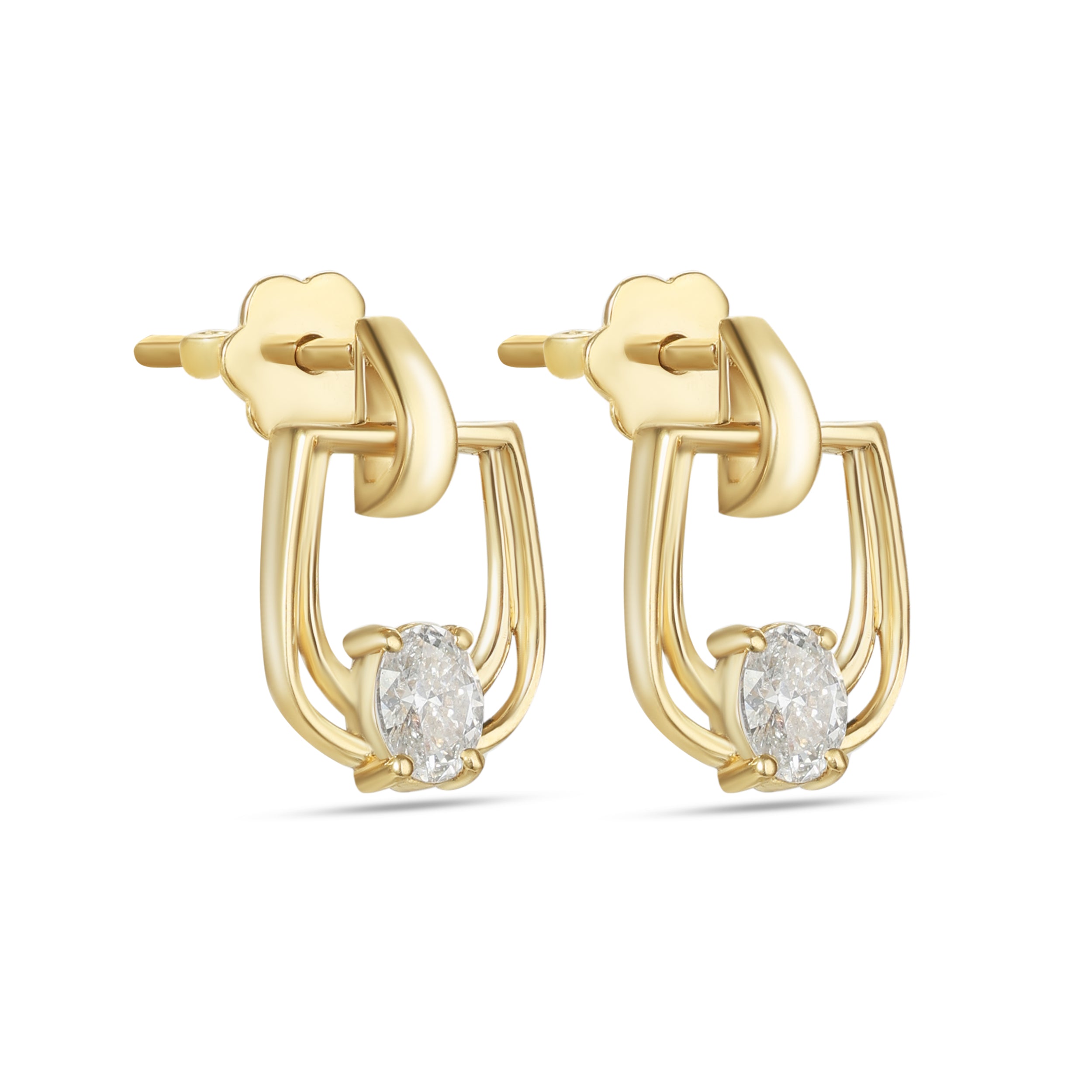 LINEA Double Horsebit 18k Yellow Gold Earrings with Center Diamond -S-H103ES