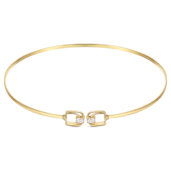 LINEA Double Horsebit 18k Yellow Gold Choker with Center Diamond - S-H103NS