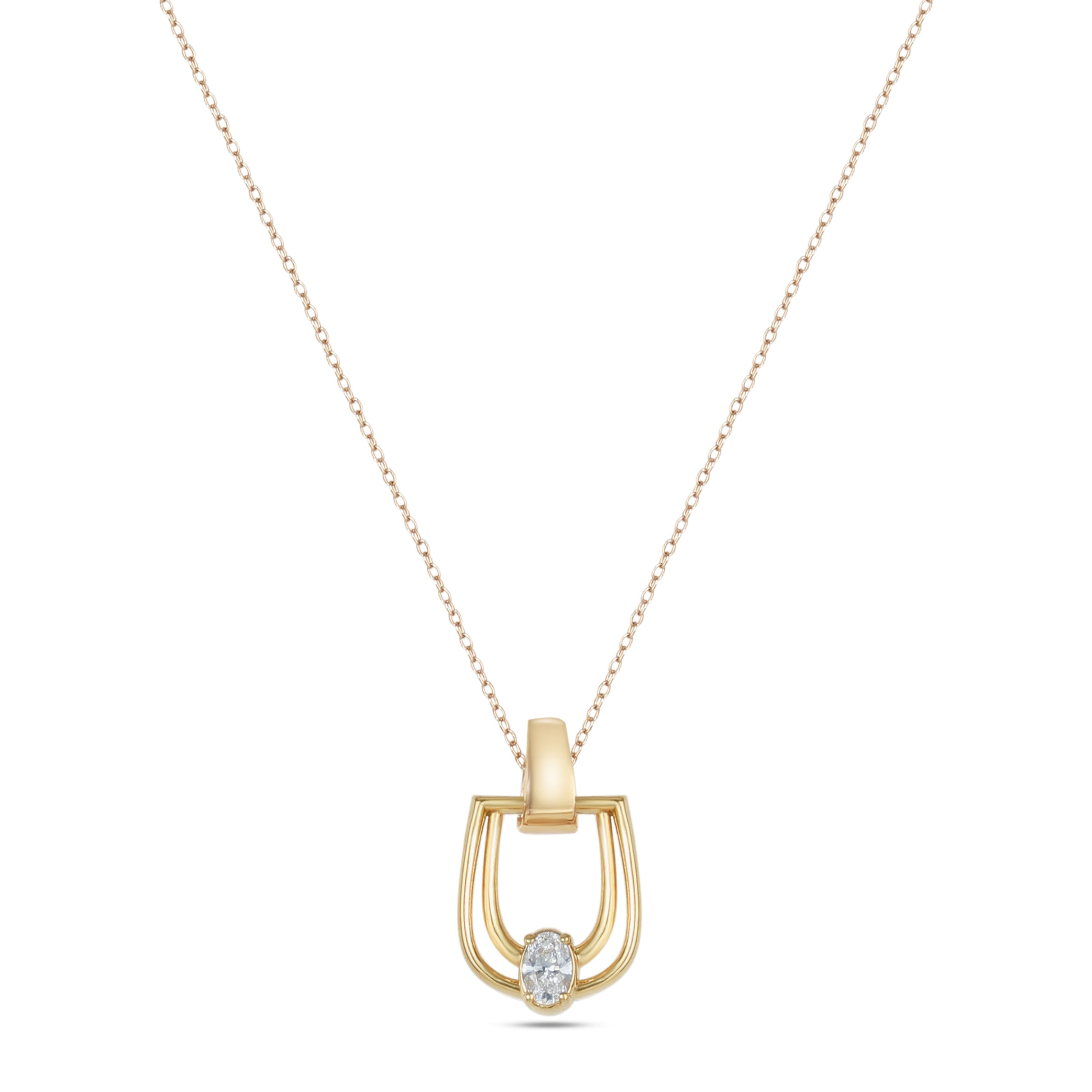 LINEA Double Horsebit 18k Yellow Gold Pendant with Center Diamond - S-H103PS