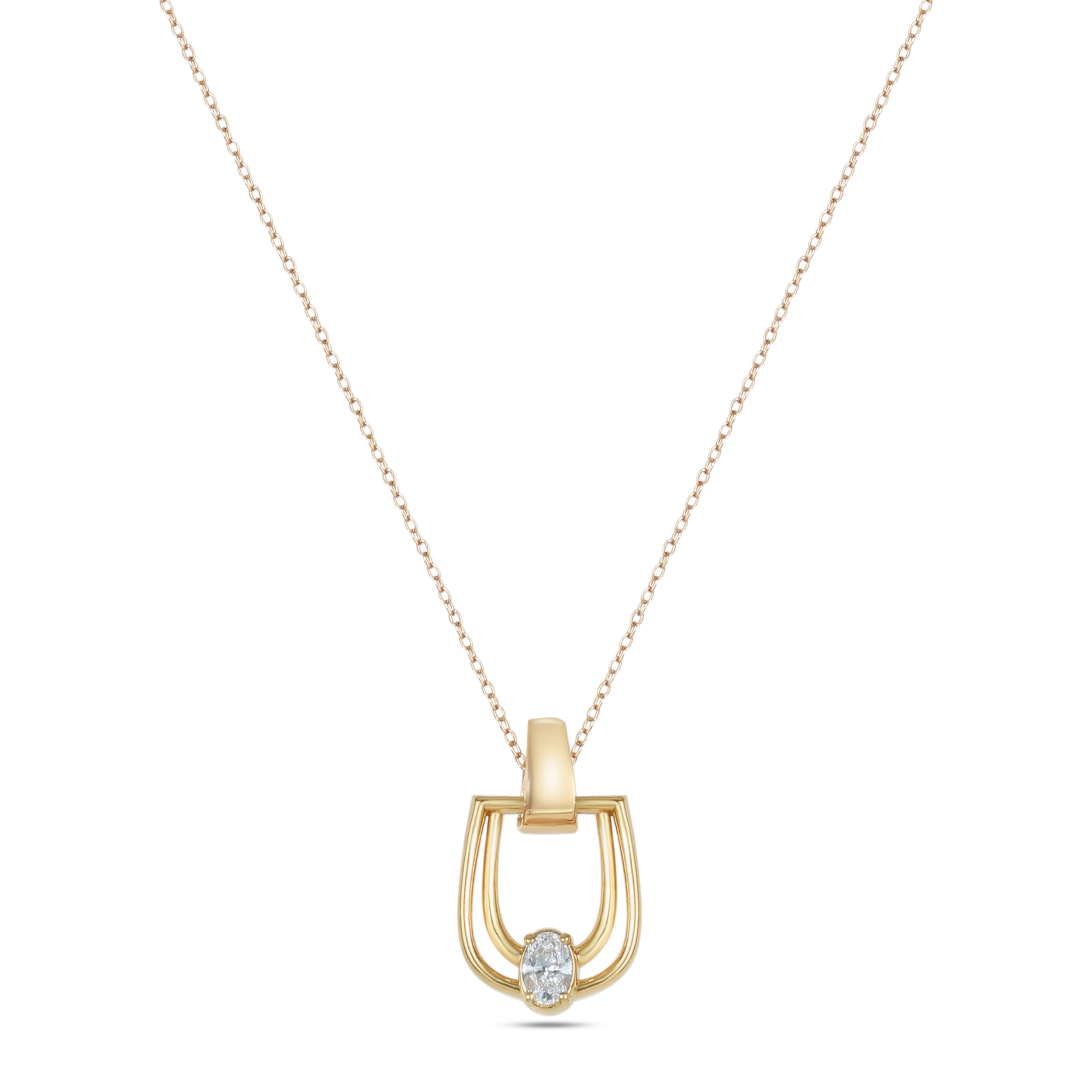LINEA Double Horsebit 18k Yellow Gold Pendant with Center Diamond - S-H103PS