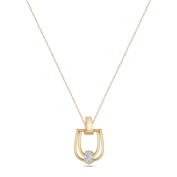 LINEA Double Horsebit 18k Yellow Gold Pendant with Center Diamond - S-H103PS
