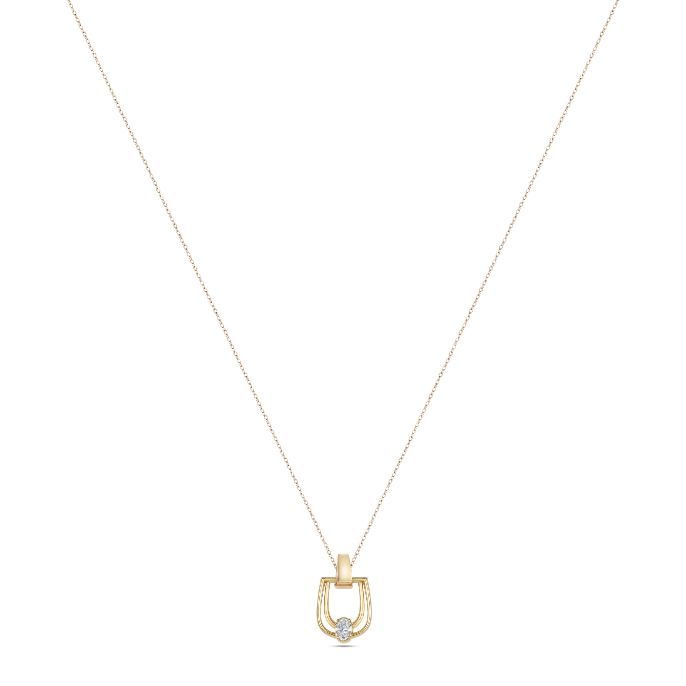 LINEA Double Horsebit 18k Yellow Gold Pendant with Center Diamond - S-H103PS