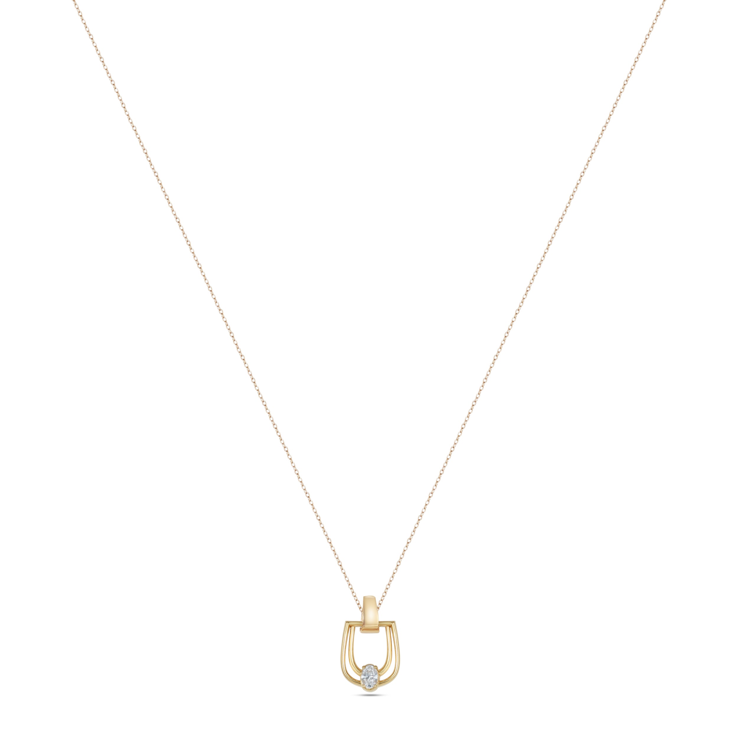 LINEA Double Horsebit 18k Yellow Gold Pendant with Center Diamond - S-H103PS