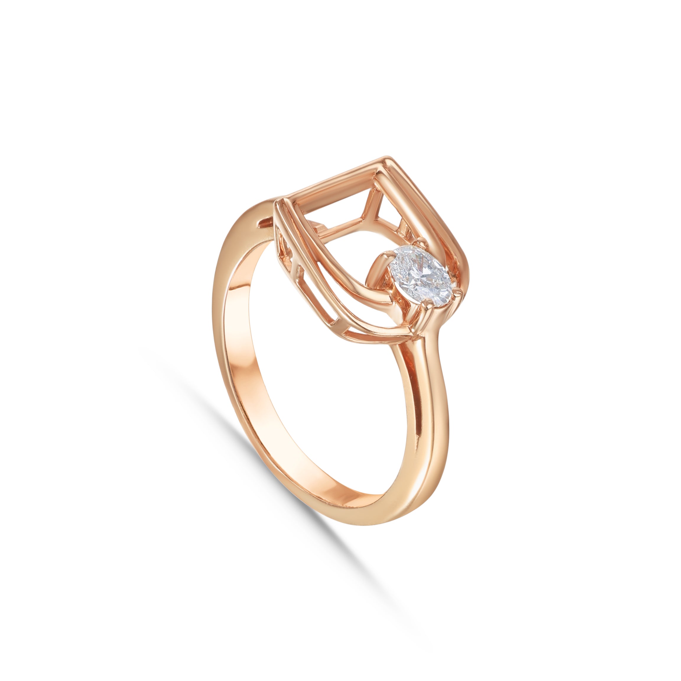 LINEA Double Horsebit 18k Roae Gold Ring with Center Diamond - S-H103RS