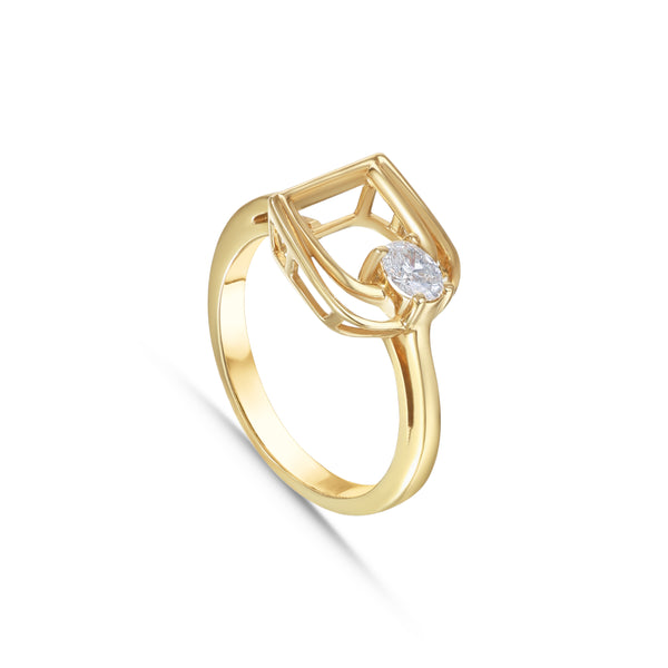 LINEA Double Horsebit 18k Yellow Gold Ring with Center Diamond - S-H103RS