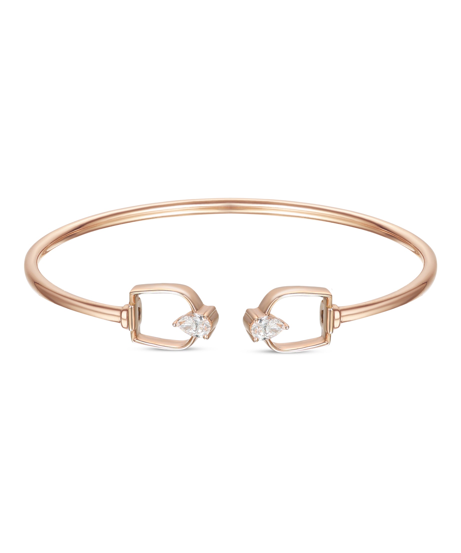 LINEA Horsebit 18k Rose Gold Bangle with Center Diamond - S-H104BS