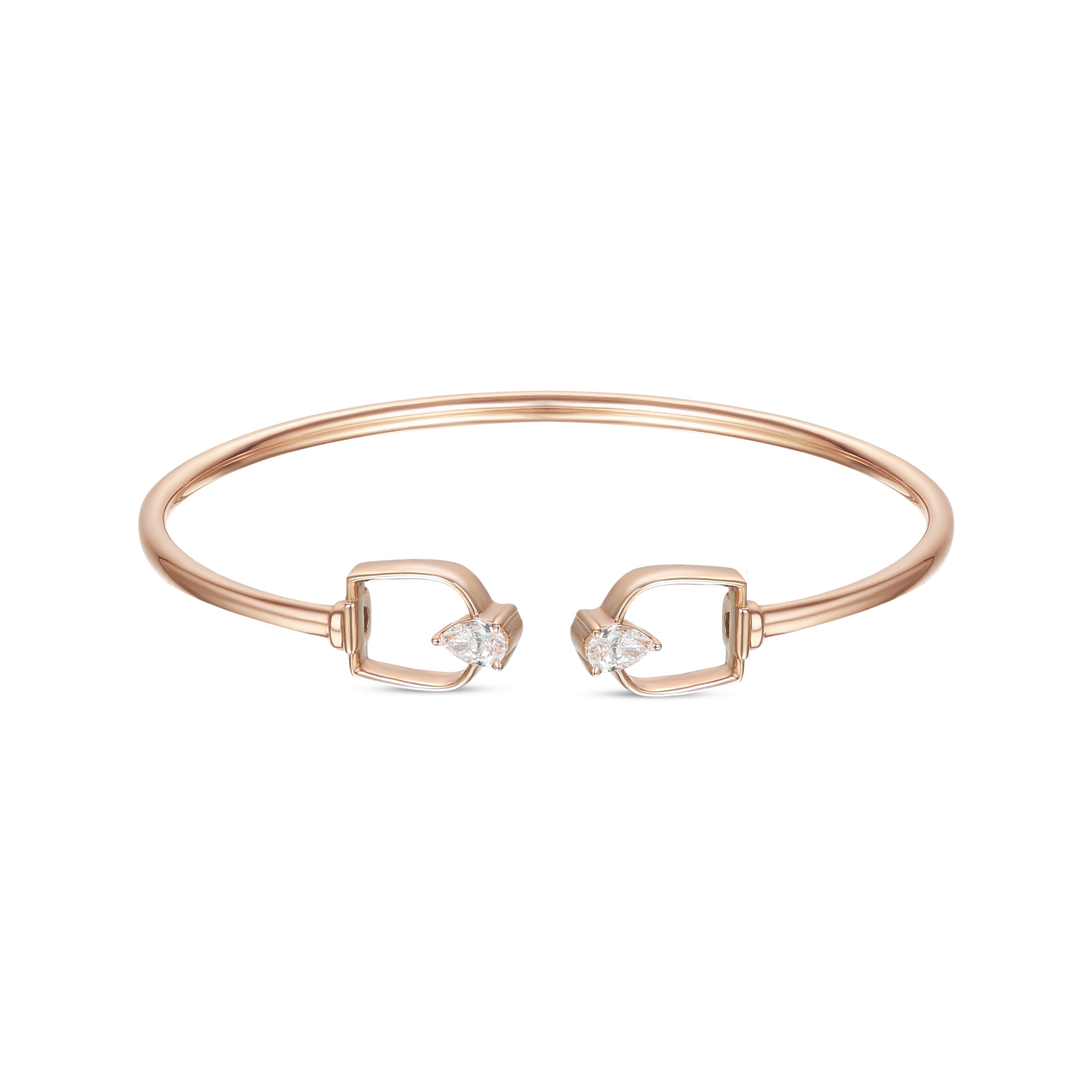 LINEA Horsebit 18k Rose Gold Bangle with Center Diamond - S-H104BS
