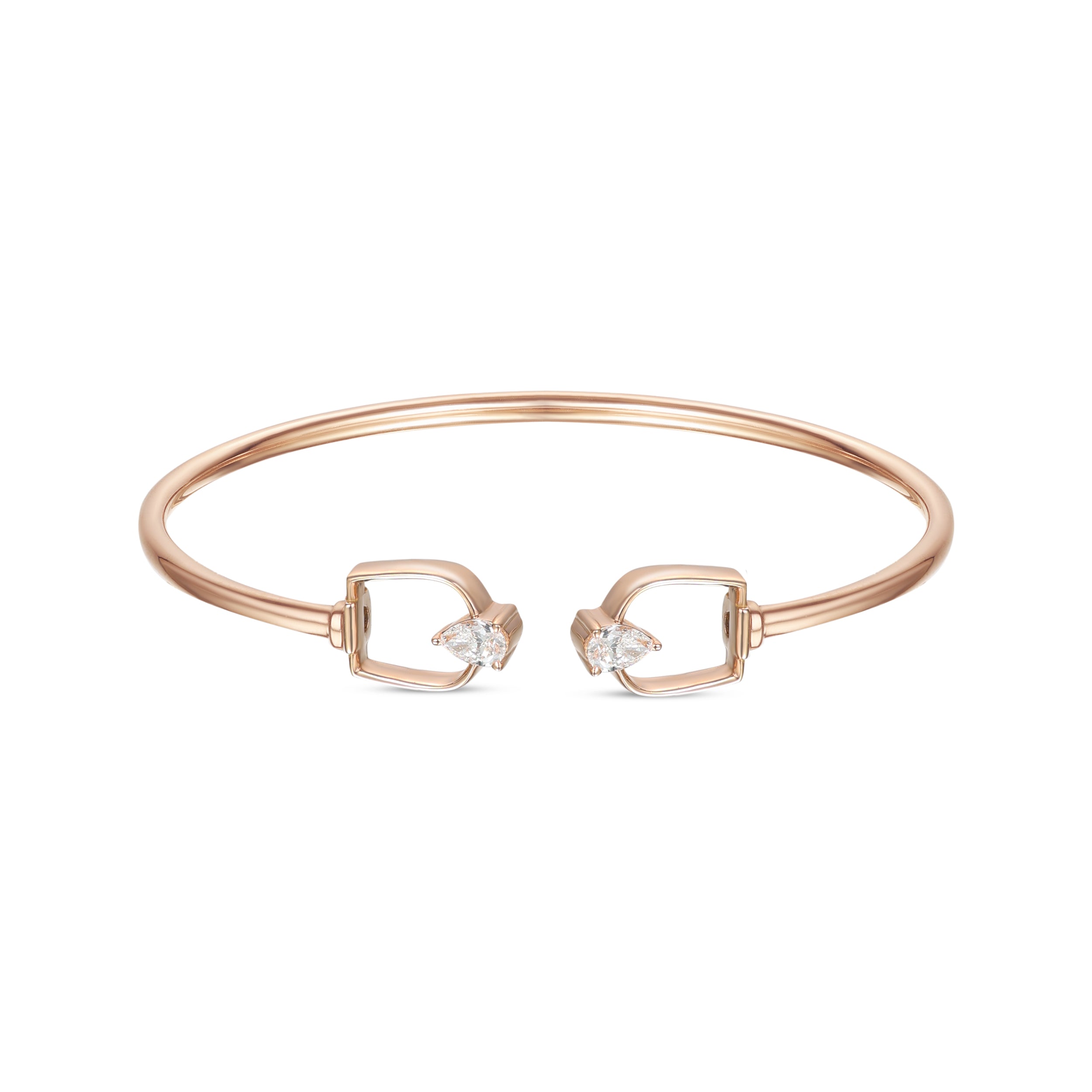 LINEA Horsebit 18k Rose Gold Bangle with Center Diamond - S-H104BS