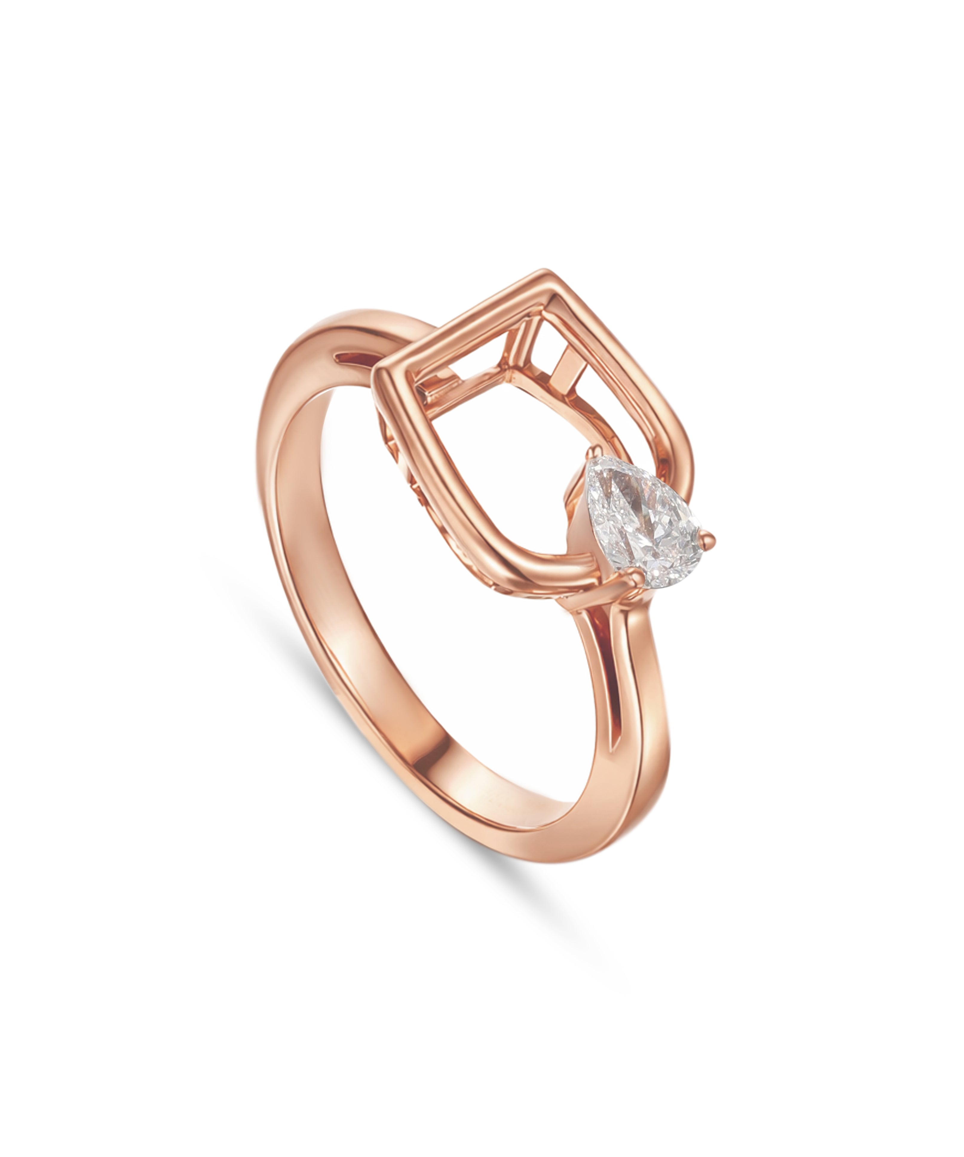 LINEA Horsebit 18k Rose Gold Ring with Center Diamond - S-H104RS
