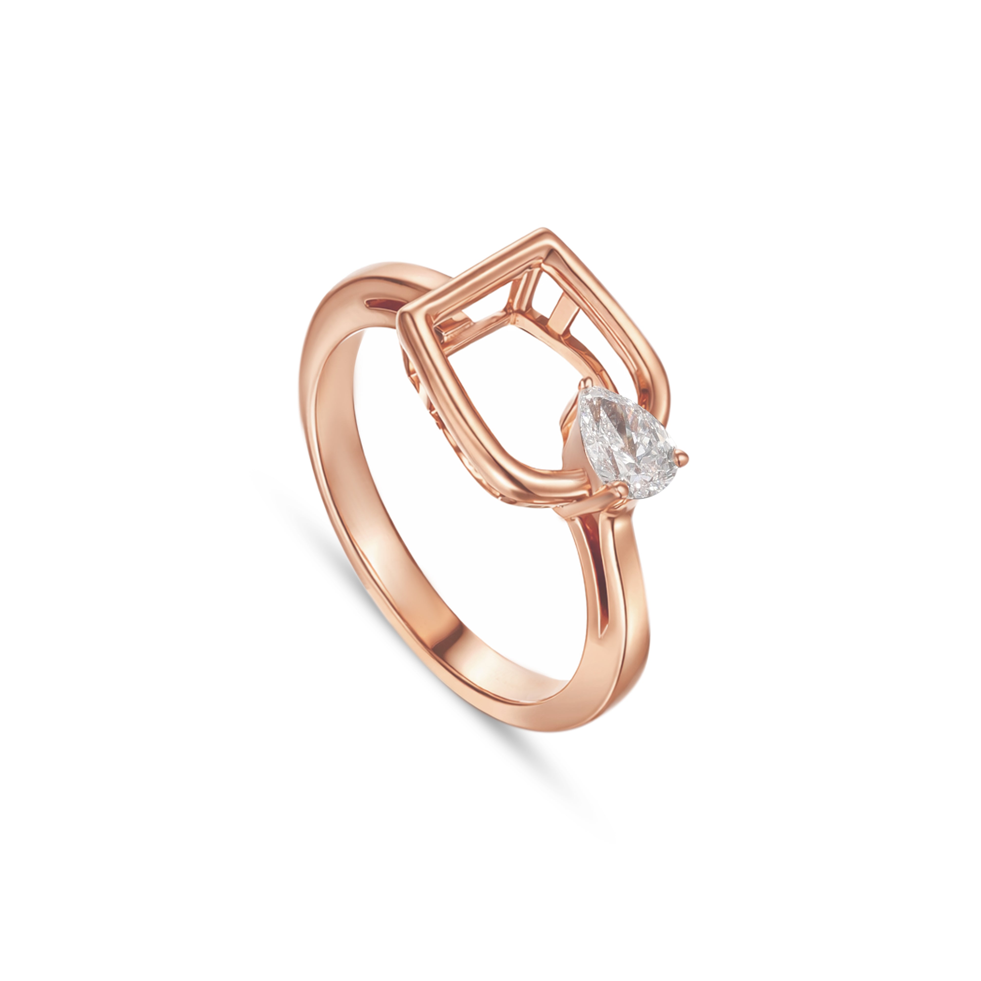 LINEA Horsebit 18k Rose Gold Ring with Center Diamond - S-H104RS