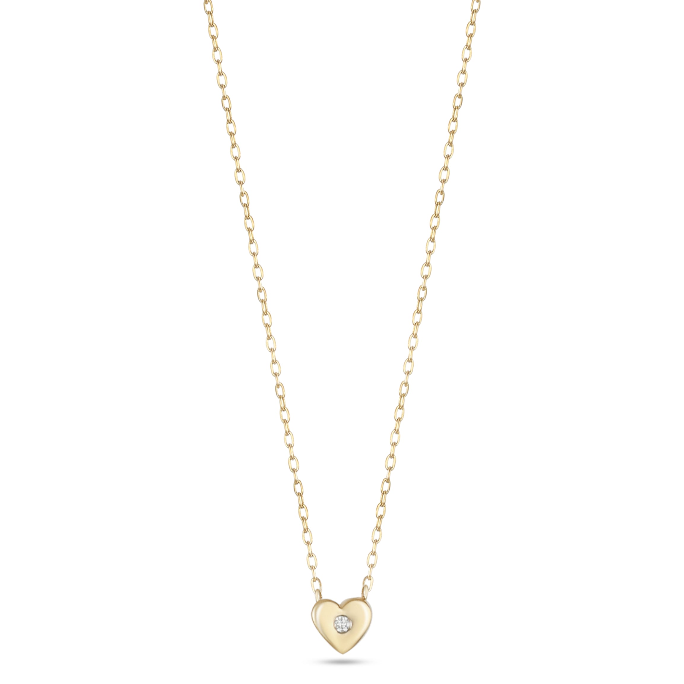 18K Yellow Gold Mini Heart Necklace with Center Diamond - S-H105PS