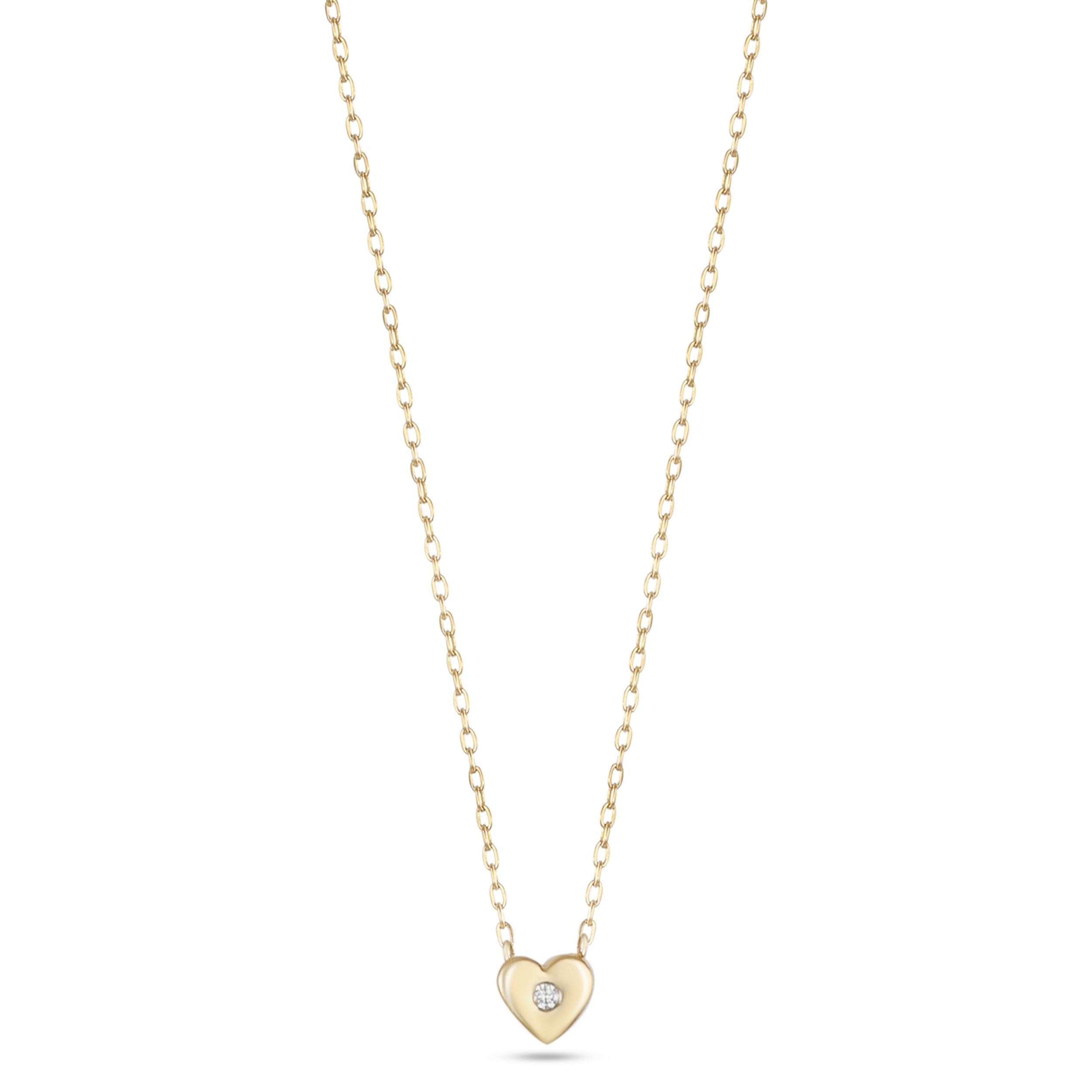 18K Yellow Gold Mini Heart Necklace with Center Diamond - S-H105PS