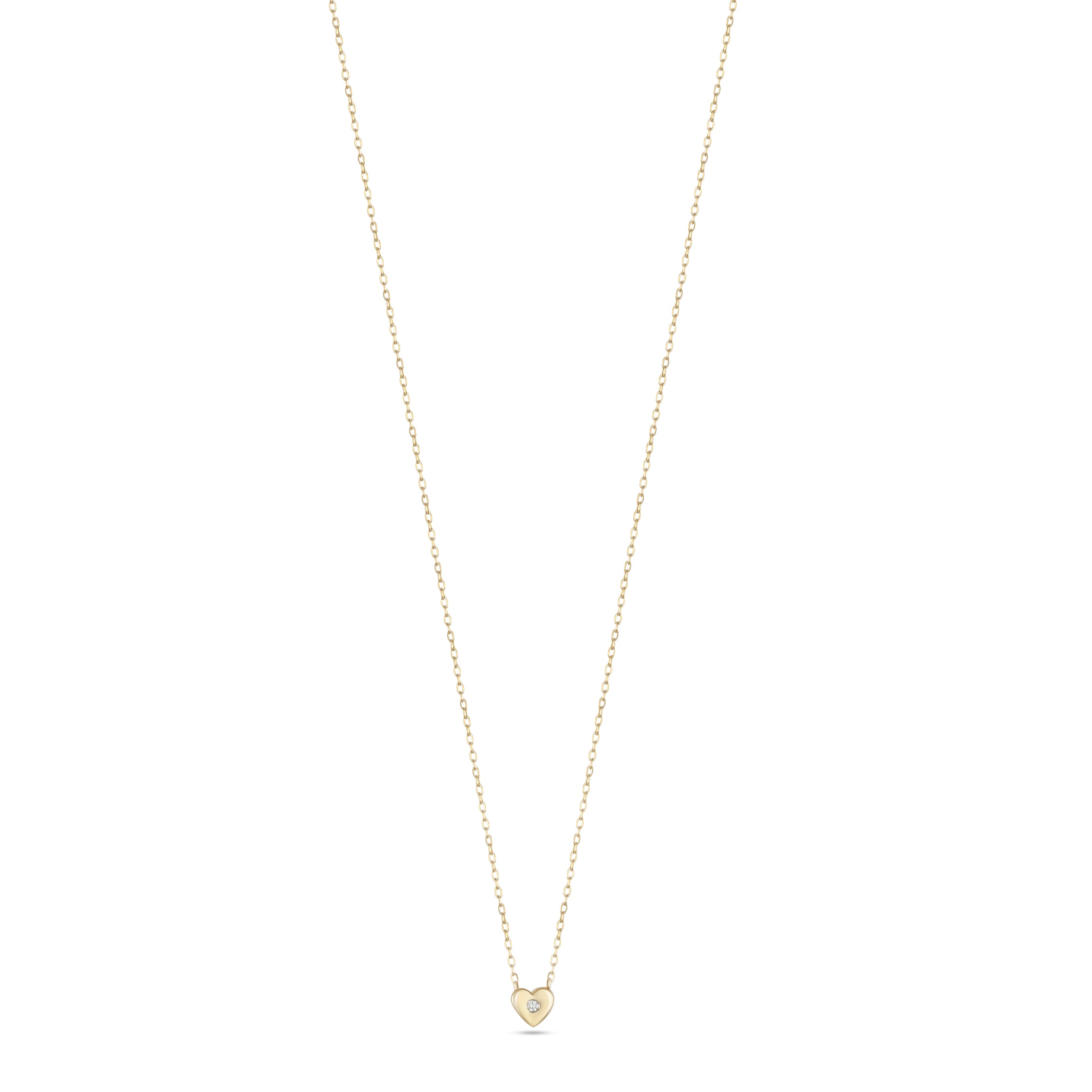 18K Yellow Gold Mini Heart Necklace with Center Diamond - S-H105PS