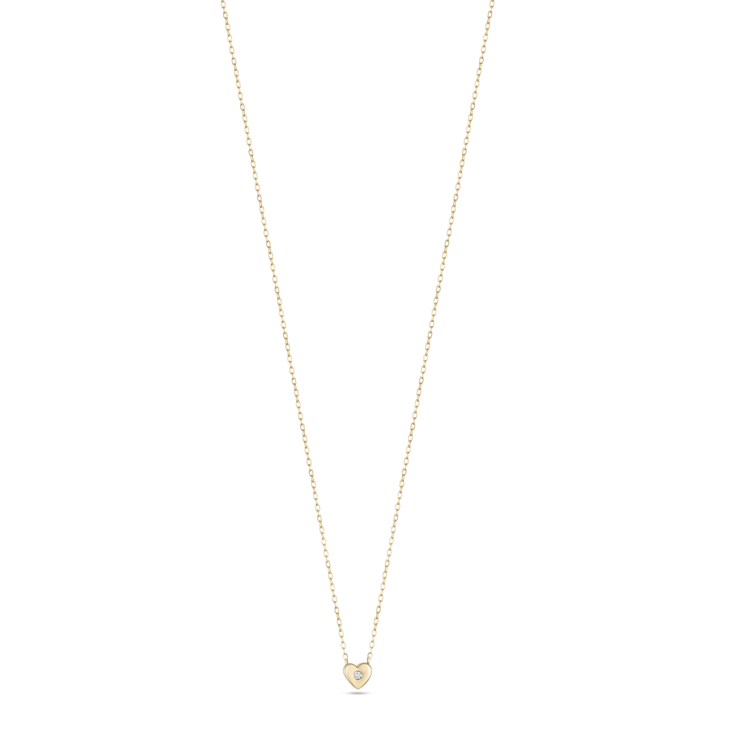 18K Yellow Gold Mini Heart Necklace with Center Diamond - S-H105PS