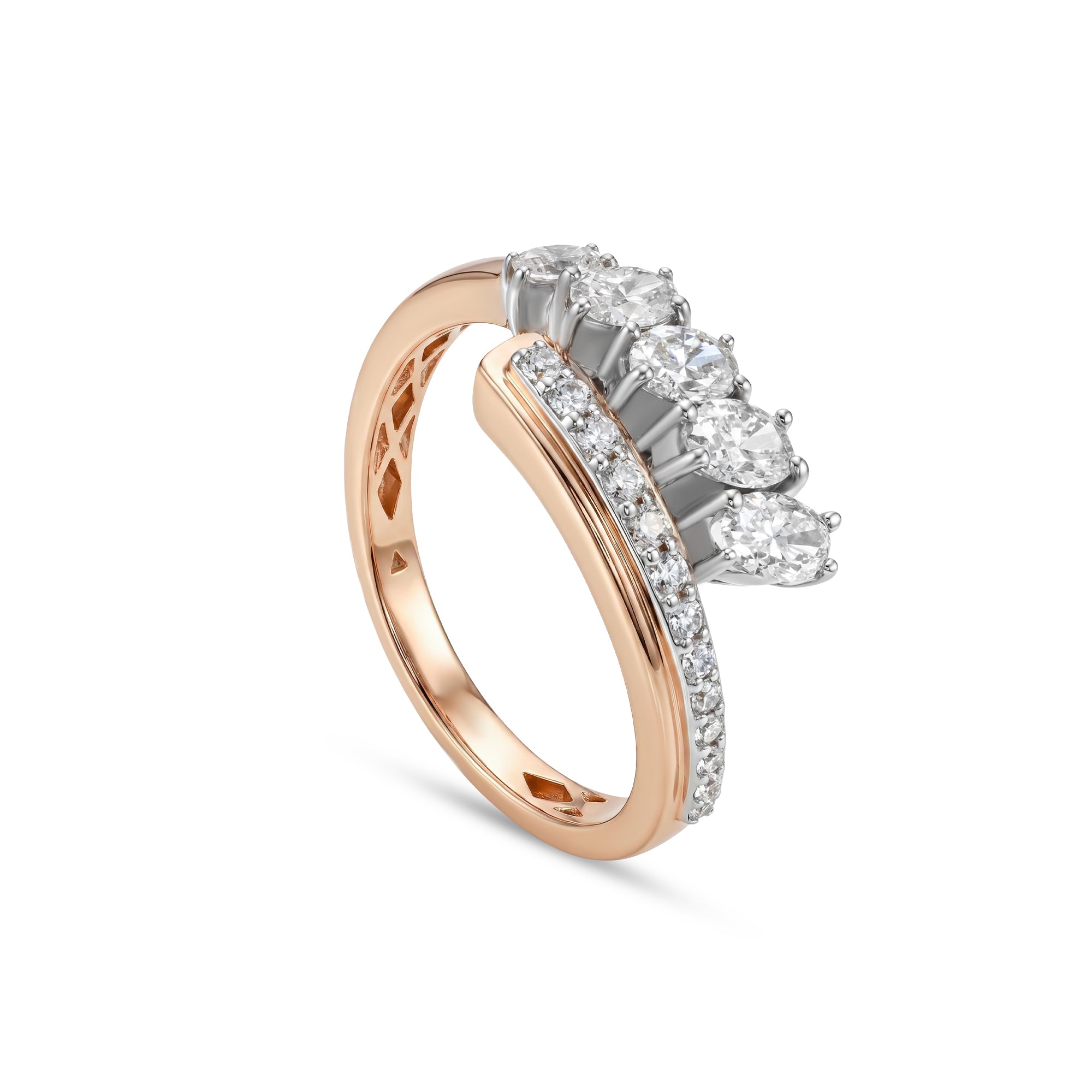 18K Rose Gold Oval Diamond Ring with White Gold Detail - S-H106RS