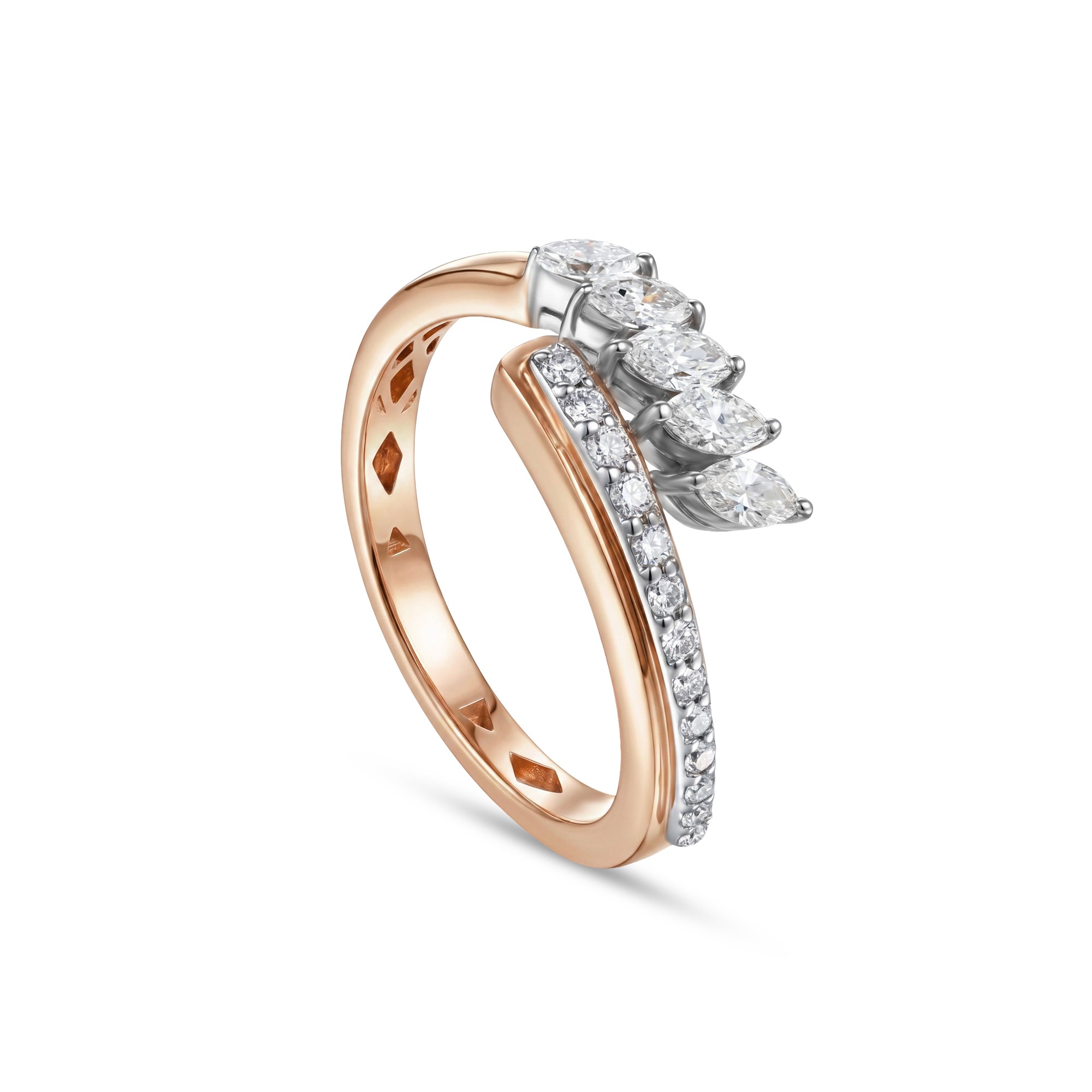 18K Rose Gold Marquise Diamond Ring with White Gold Detail - S-H107RS