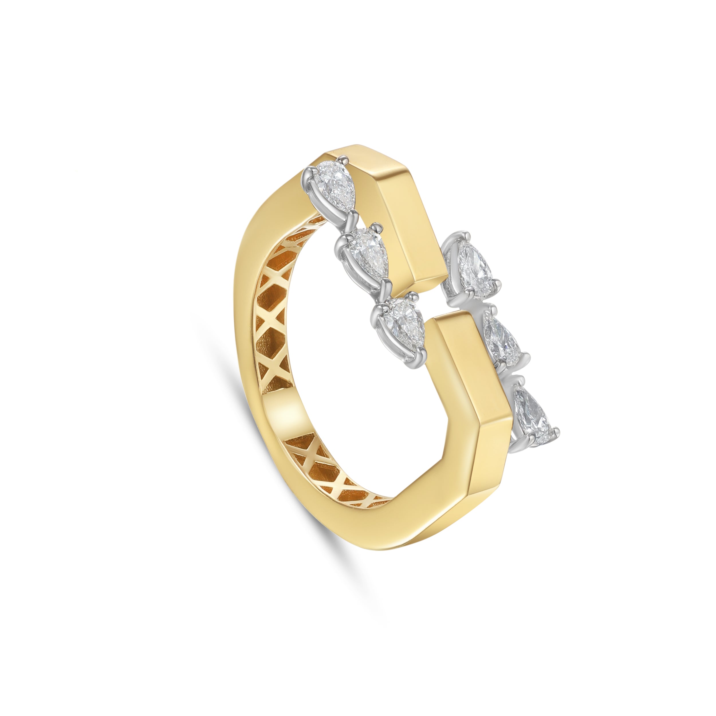 18K Yellow Gold Pearl Diamond Ring with Open Design - S-H109RS