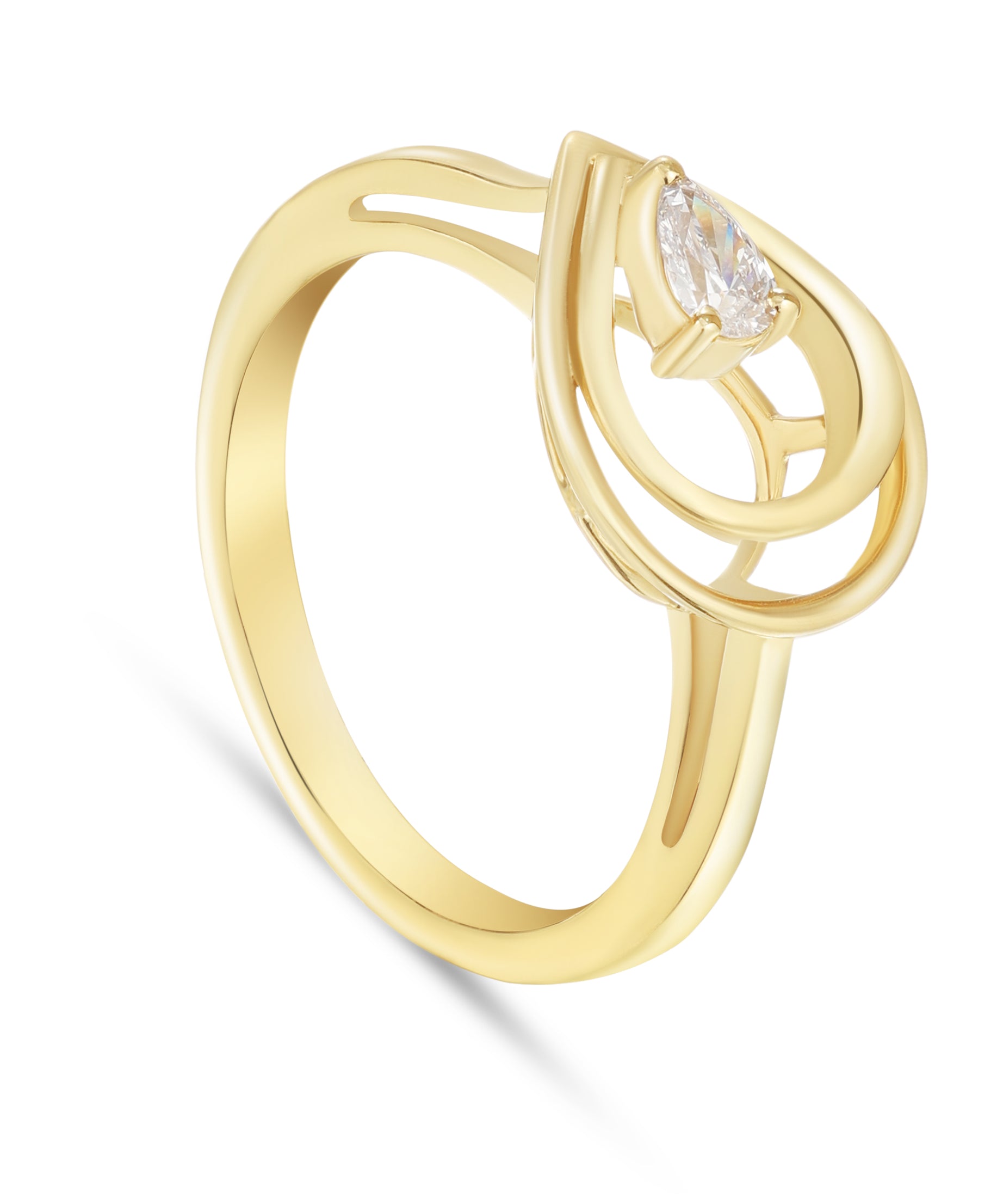 LINEA Teardrop 18k Yellow Gold Ring with Center Diamond - S-H120RS