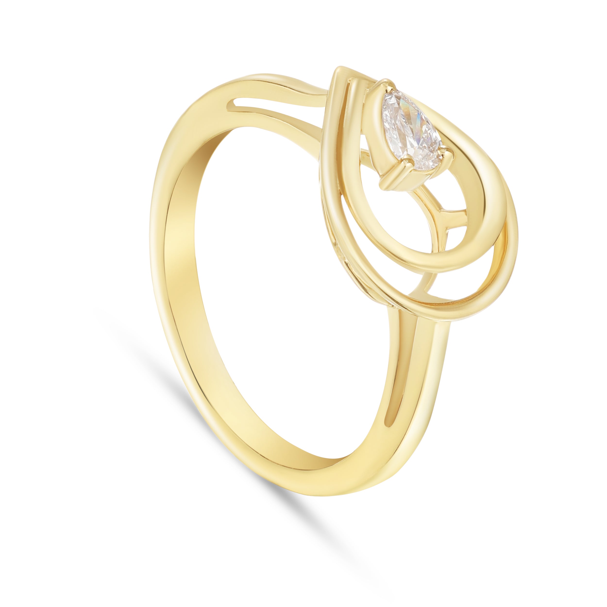 LINEA Teardrop 18k Yellow Gold Ring with Center Diamond - S-H120RS