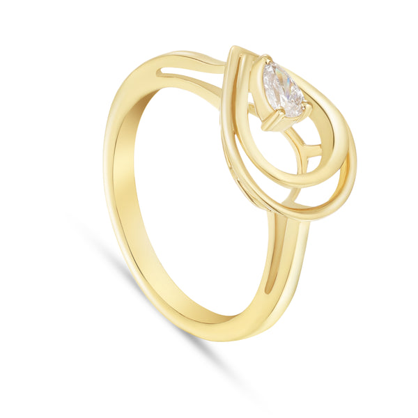 LINEA Teardrop 18k Yellow Gold Ring with Center Diamond - S-H120RS