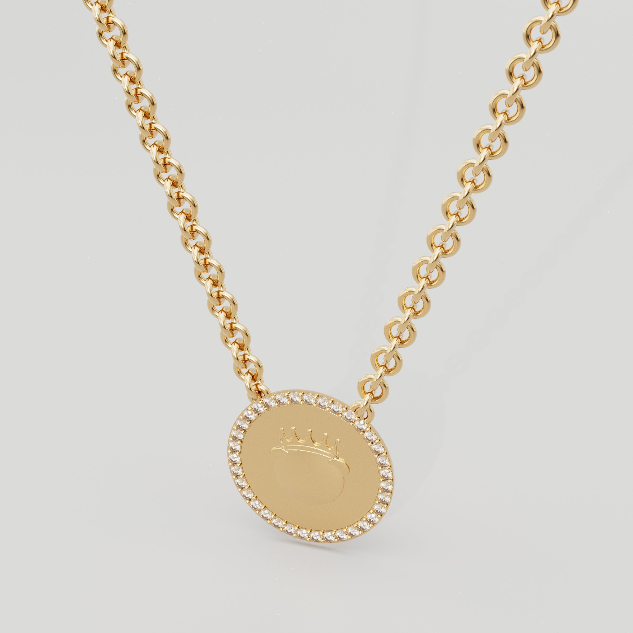 18k Gold Fudge Coin Necklace with Diamond Frame