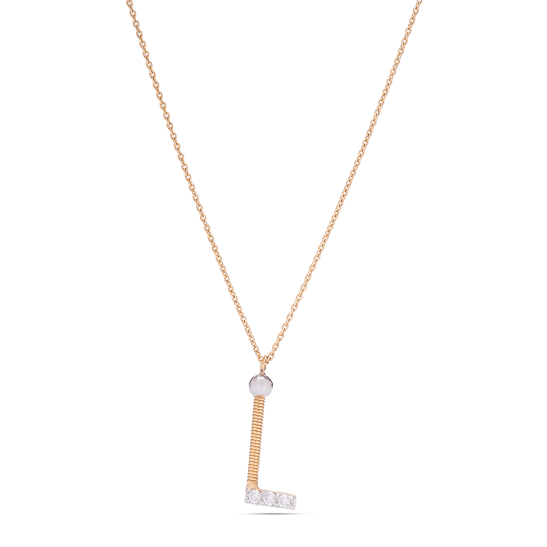 Arabic Letter "L" Diamond Necklace  in 18K Rose gold - S-P115