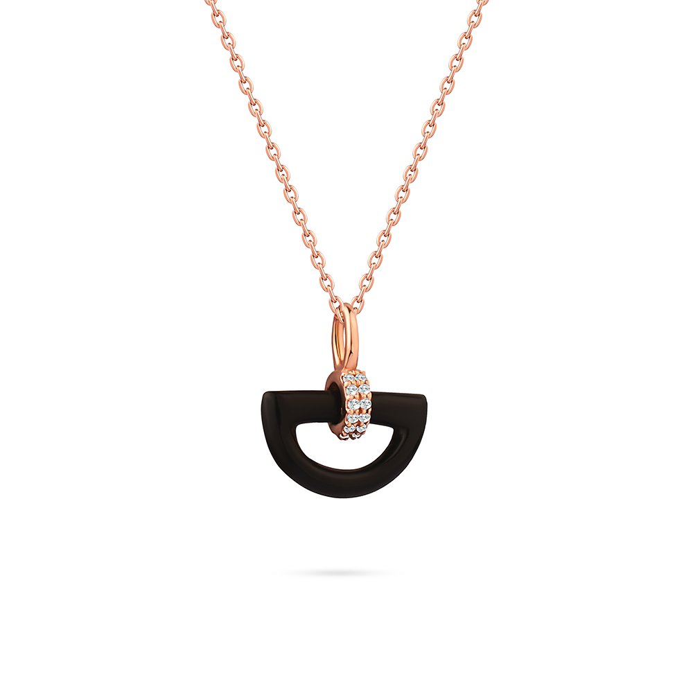 A unique necklace with Onyx in a D letter circled with diamonds in 18K Rose Gold - S-P249S