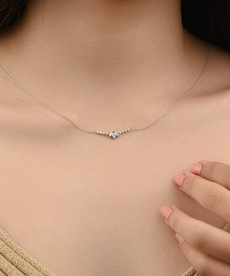 Diamond bar necklace with 3 marquise diamonds in center - S-P318S