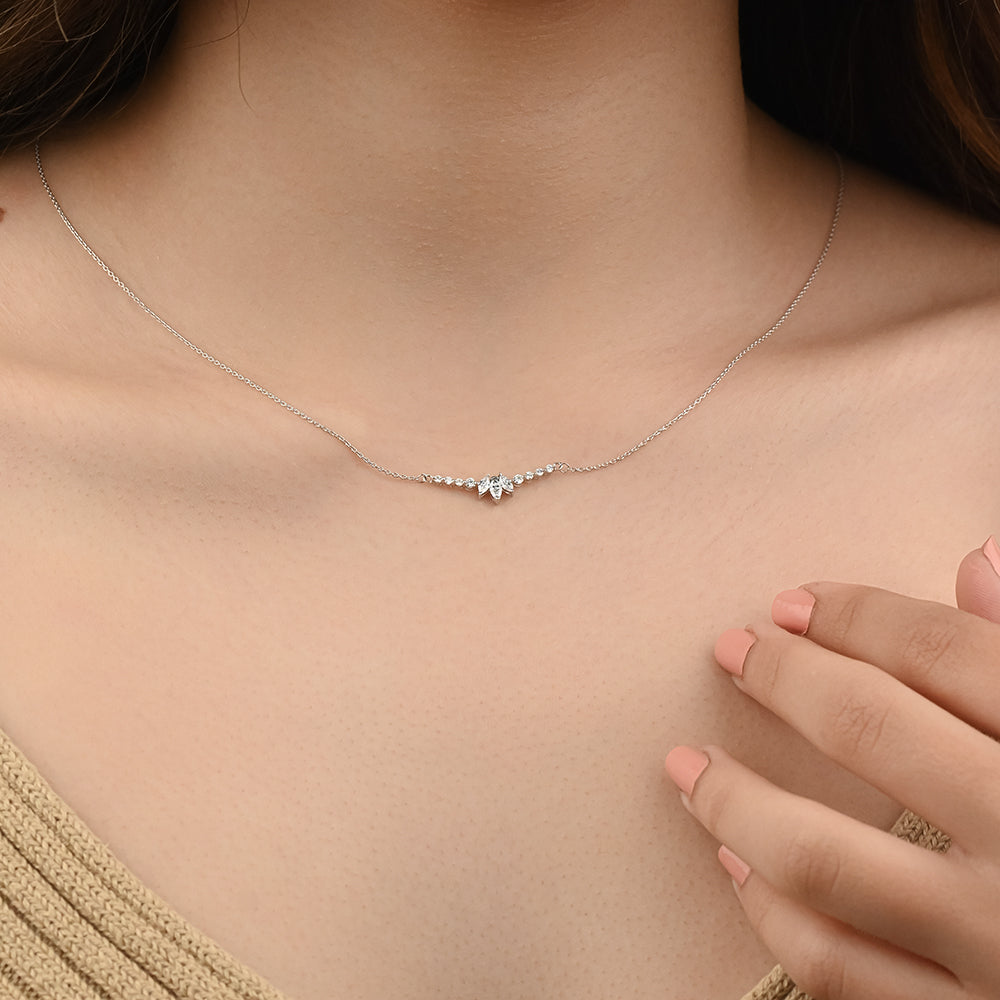 Diamond bar necklace with 3 marquise diamonds in center - S-P318S