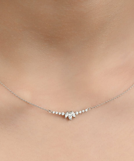 Diamond bar necklace with 3 marquise diamonds in center - S-P318S