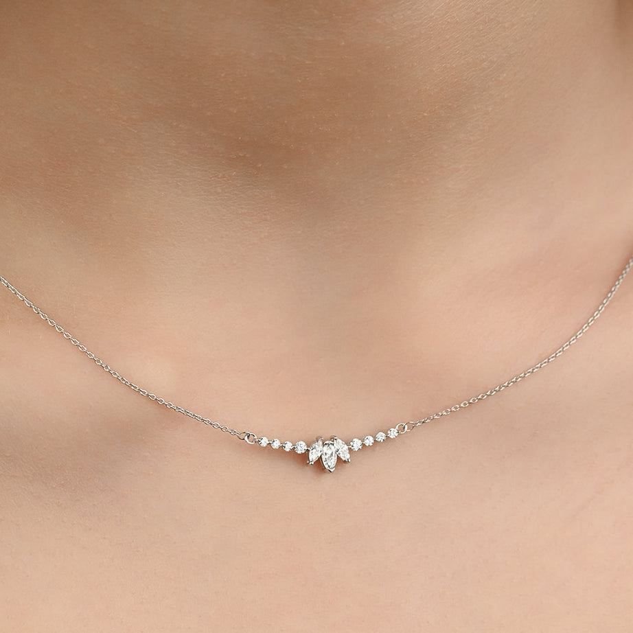Diamond bar necklace with 3 marquise diamonds in center - S-P318S