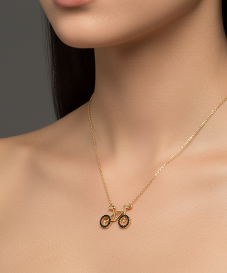 Gold necklace with a small pendant worn- siran by iram