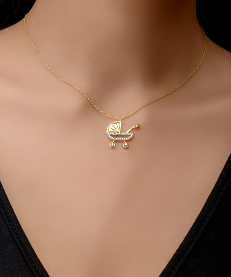 18K Yellow Baby Stroller Diamond Necklace - S-P477S