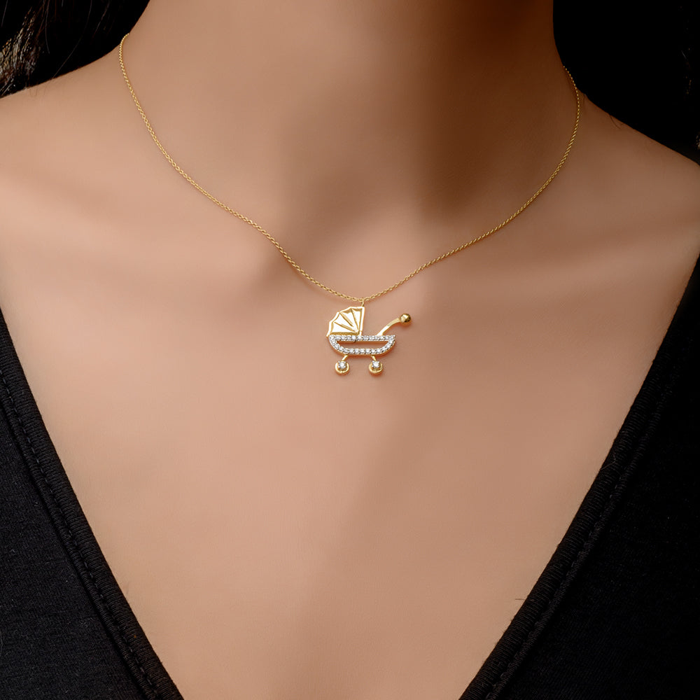 Special offer 18K Yellow Baby Stroller Diamond Necklace - S-P477S