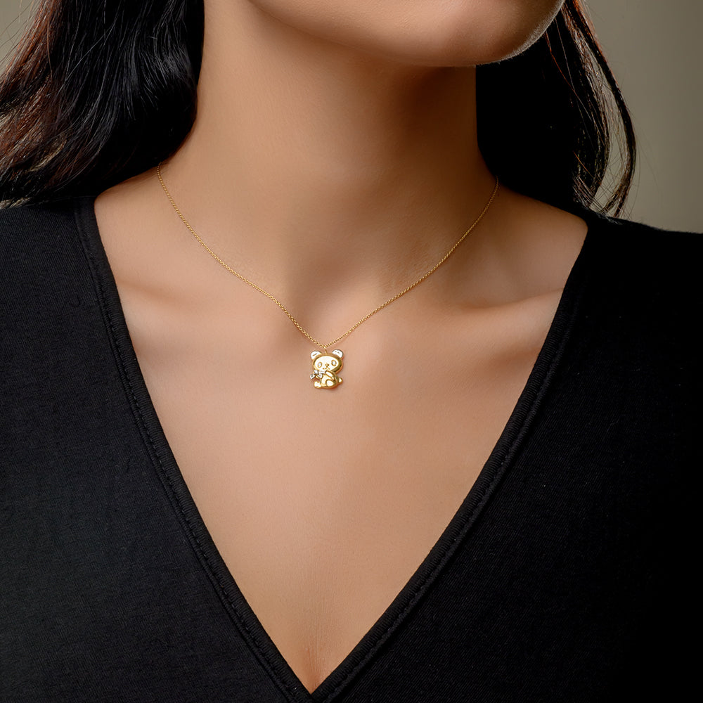 18K Yellow Little Bear Diamond Necklace - S-P490S