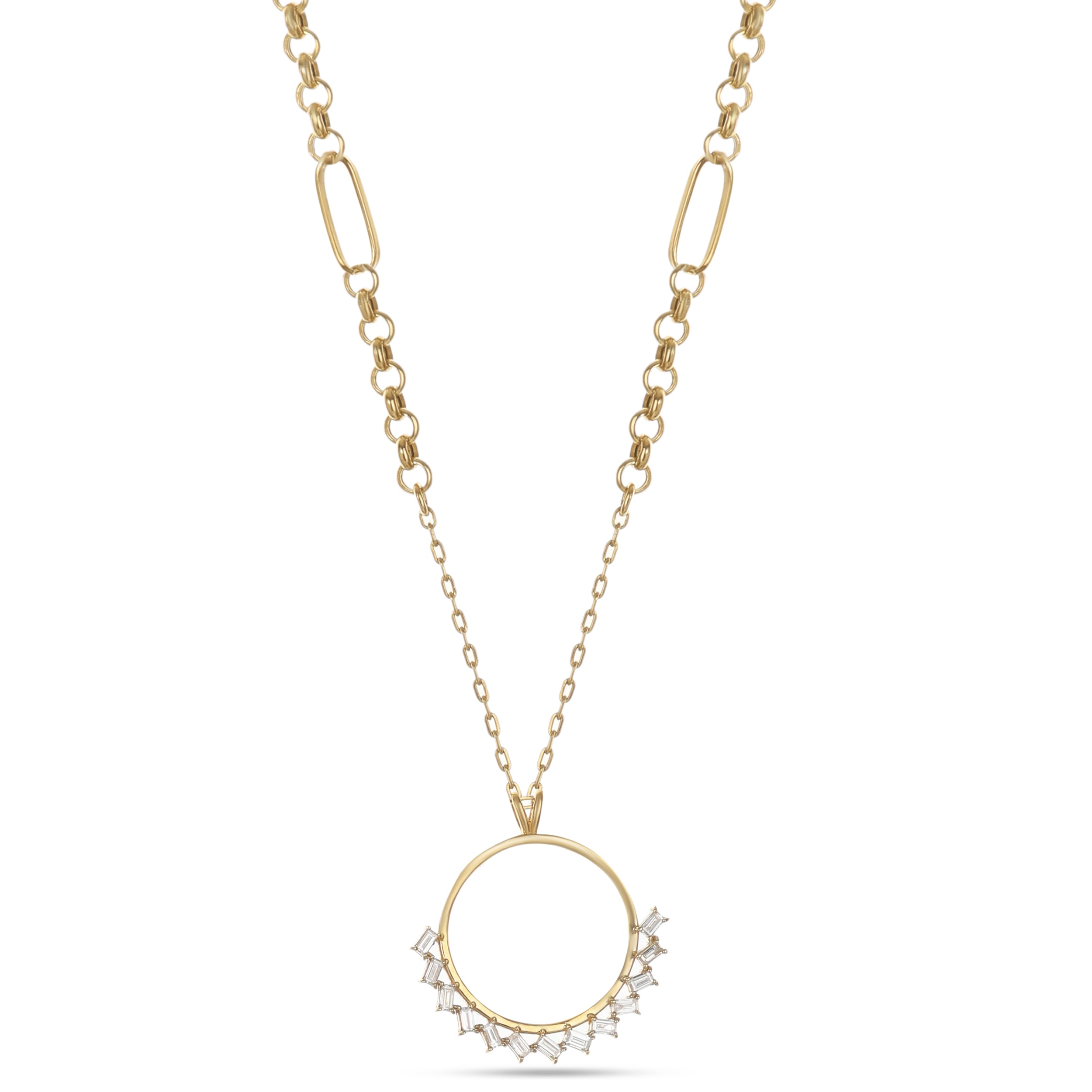 18K Yellow Gold Half Gold Pound Frame Diamond Necklace -S-P525SB