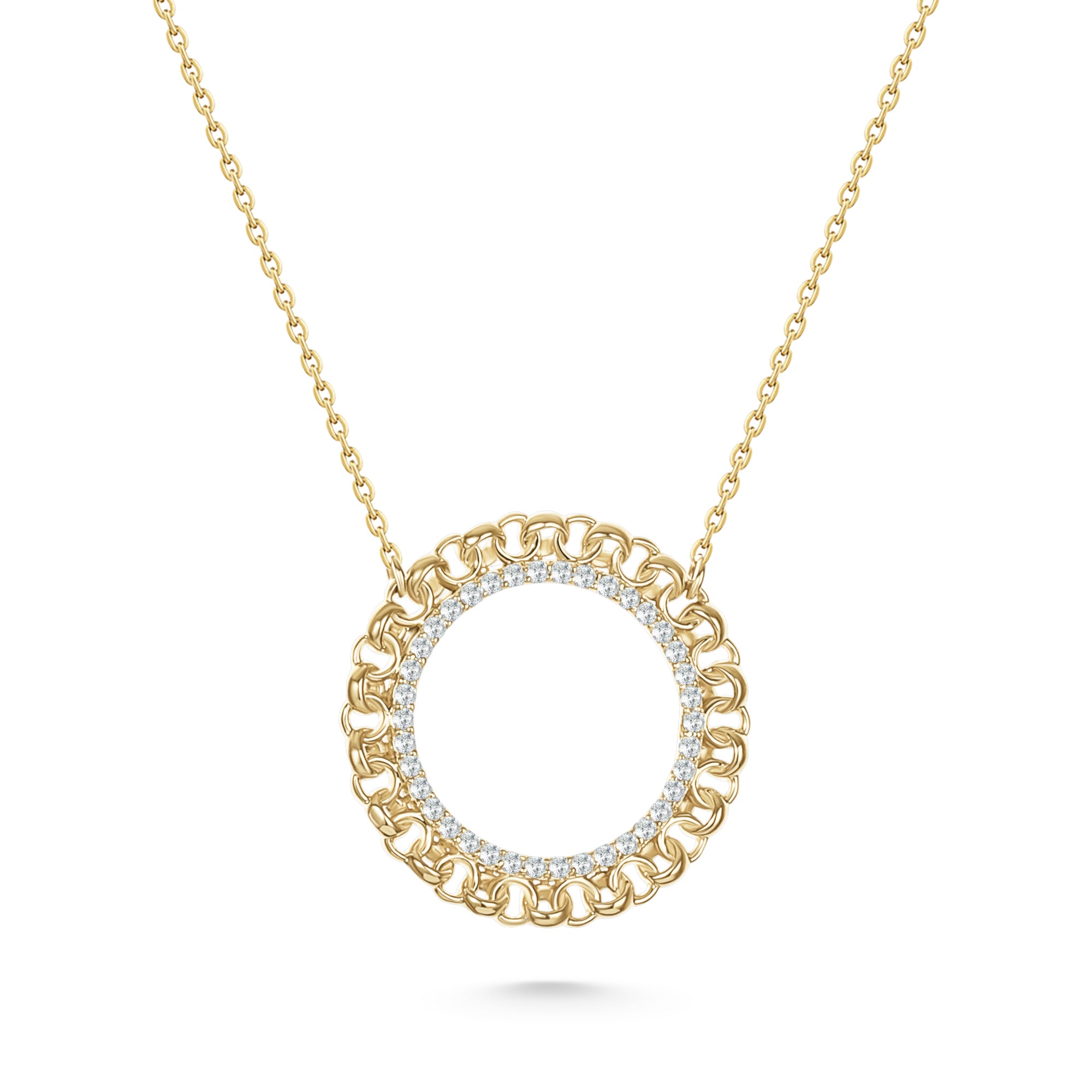 18K Yellow Gold Half Gold Pound Frame Diamond Necklace - S-P557SB