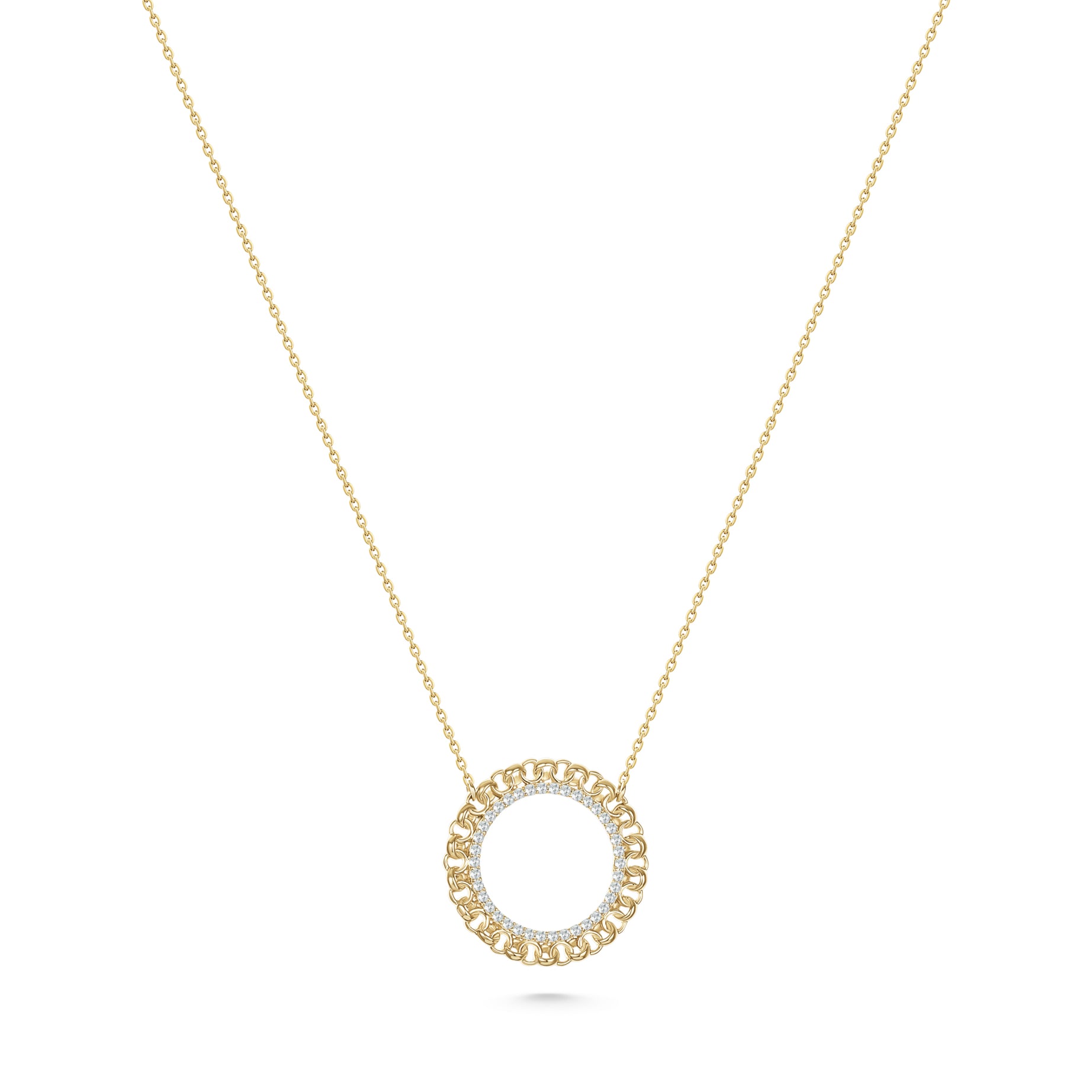 18K Yellow Gold Half Gold Pound Frame Diamond Necklace - S-P557SB