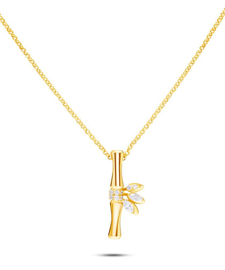 18k Yellow Gold Short Double-Stalk Pendant - S-P566S