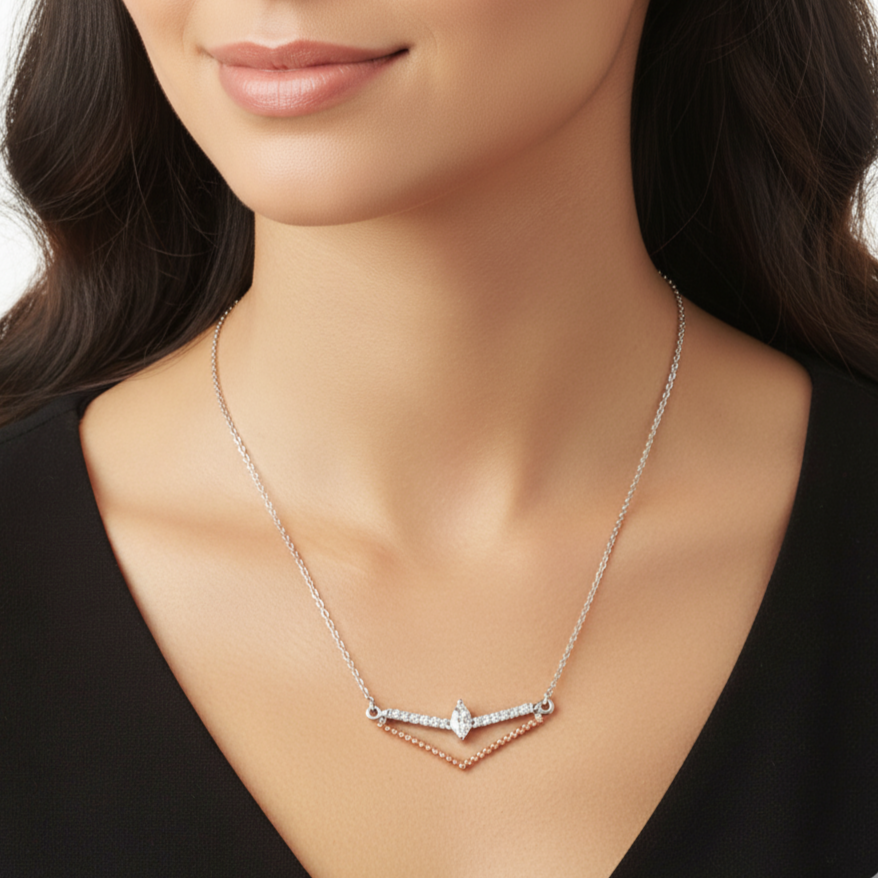 Necklace with a star design worn by a model