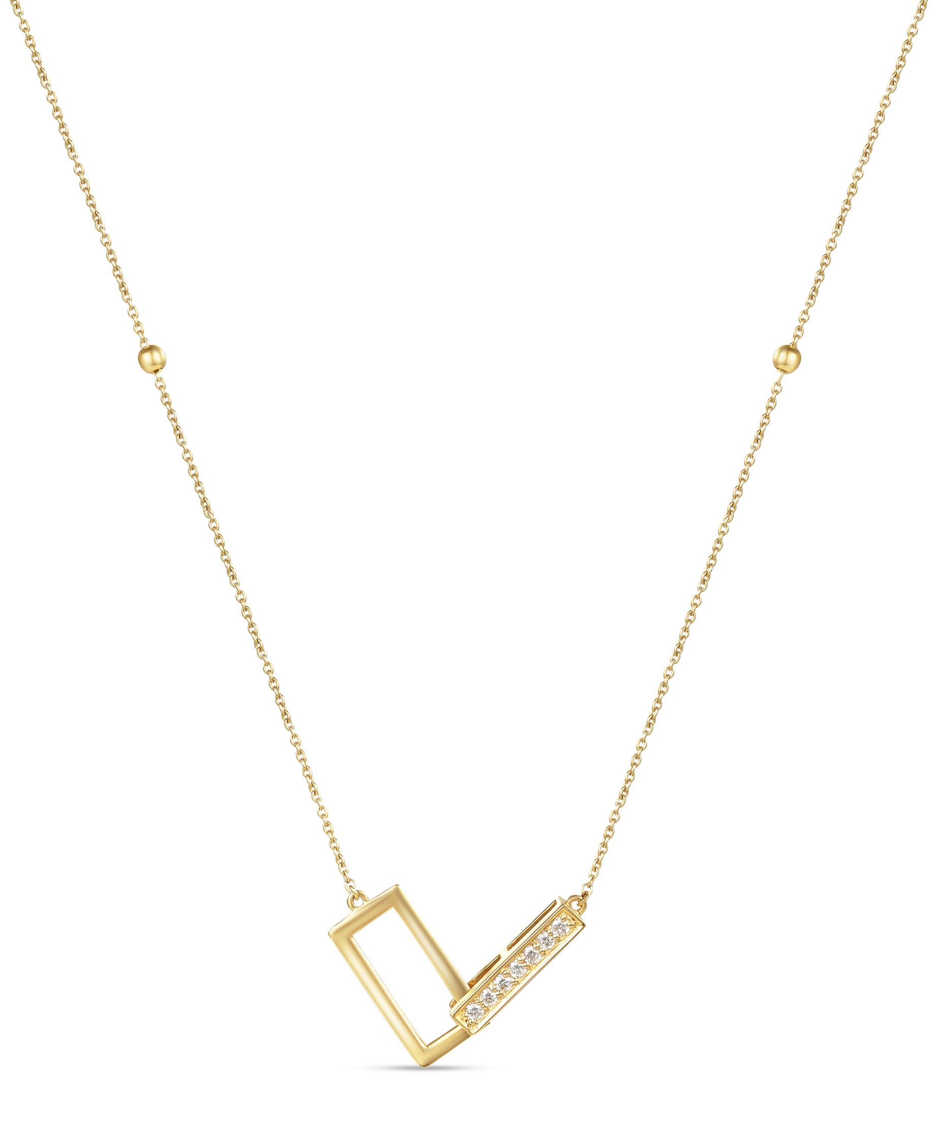 18K Yellow Gold Geometric Diamond Link Pendant Necklace - S-P638S
