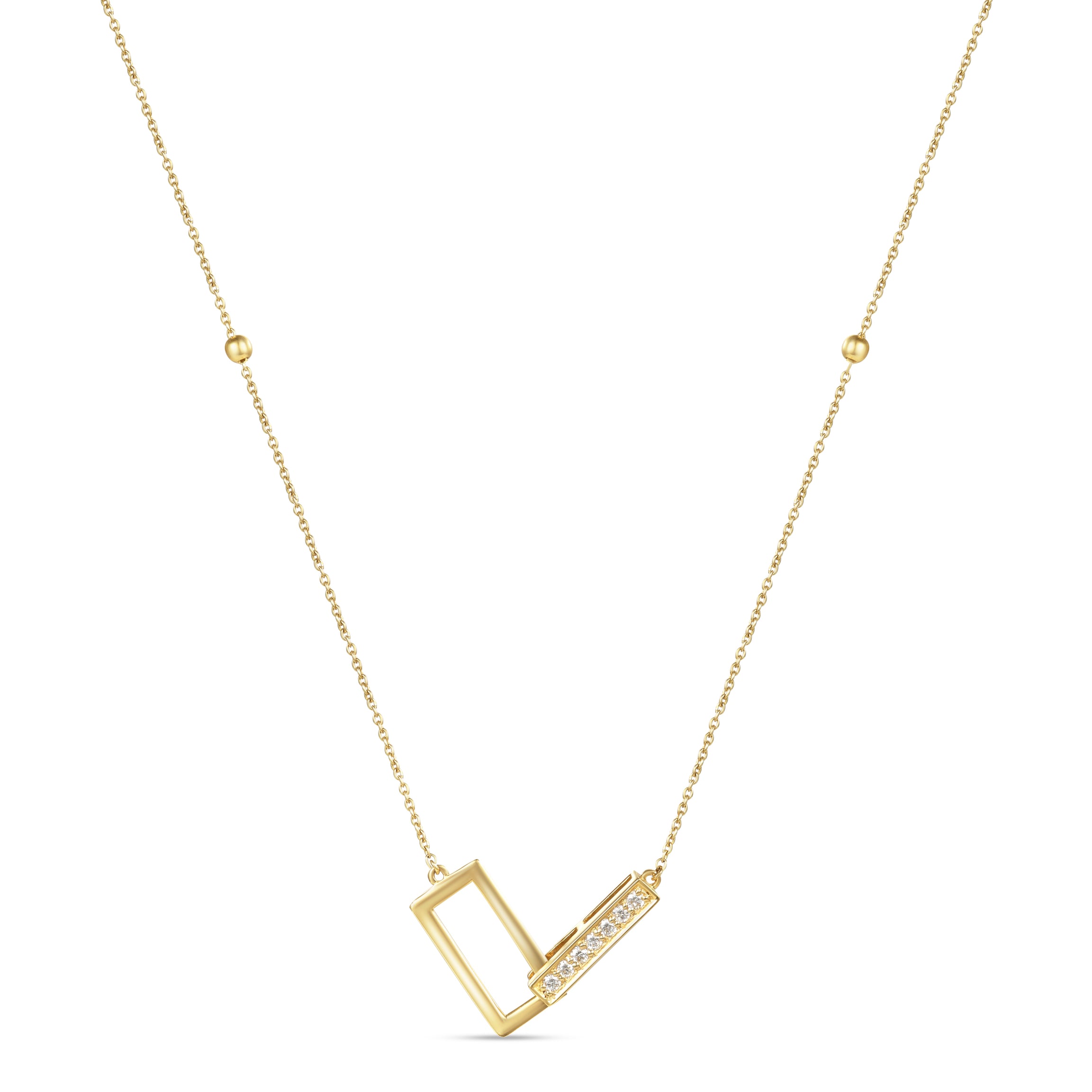18K Yellow Gold Geometric Diamond Link Pendant Necklace - S-P638S