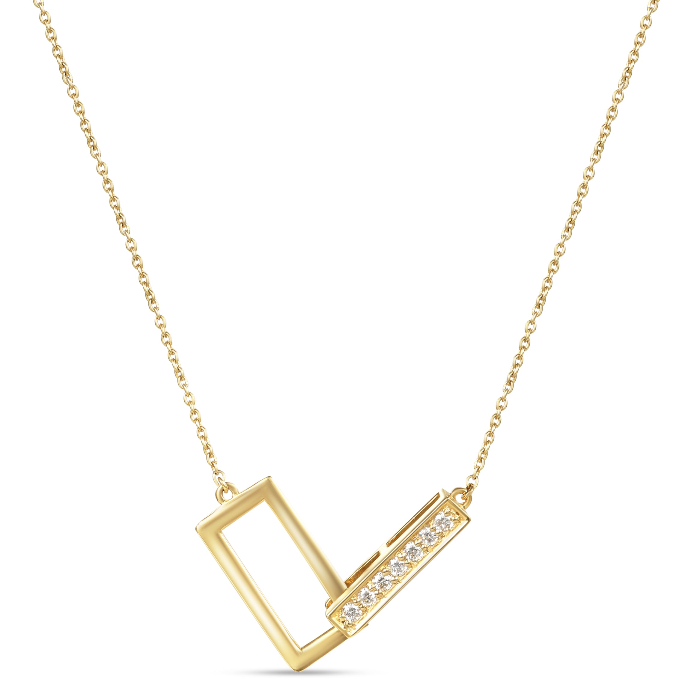 18K Yellow Gold Geometric Diamond Link Pendant Necklace - S-P638S