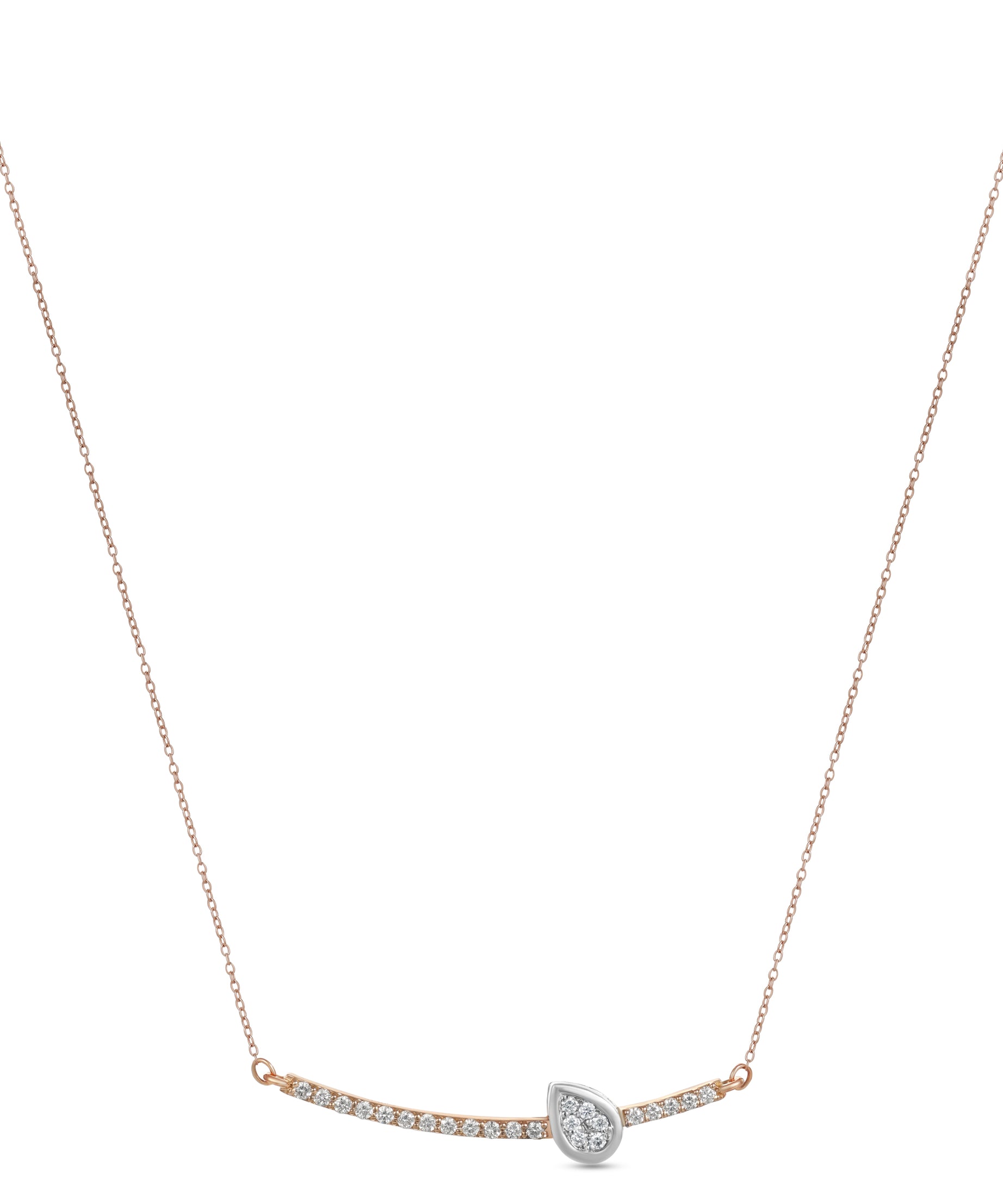 18K Rose Gold Elegant Necklace With Curved Diamond Bar - S-P675SB