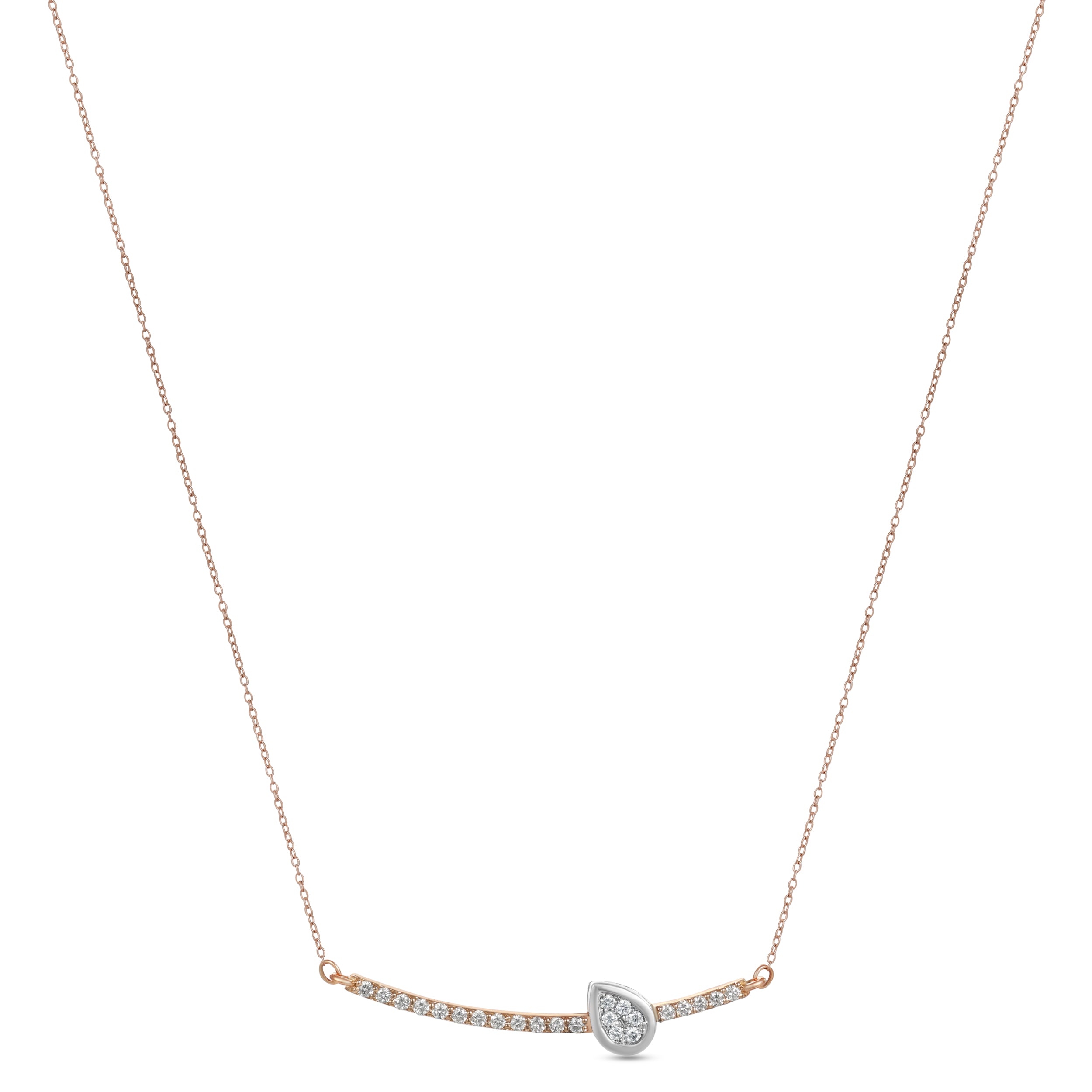18K Rose Gold Elegant Necklace With Curved Diamond Bar - S-P675SB