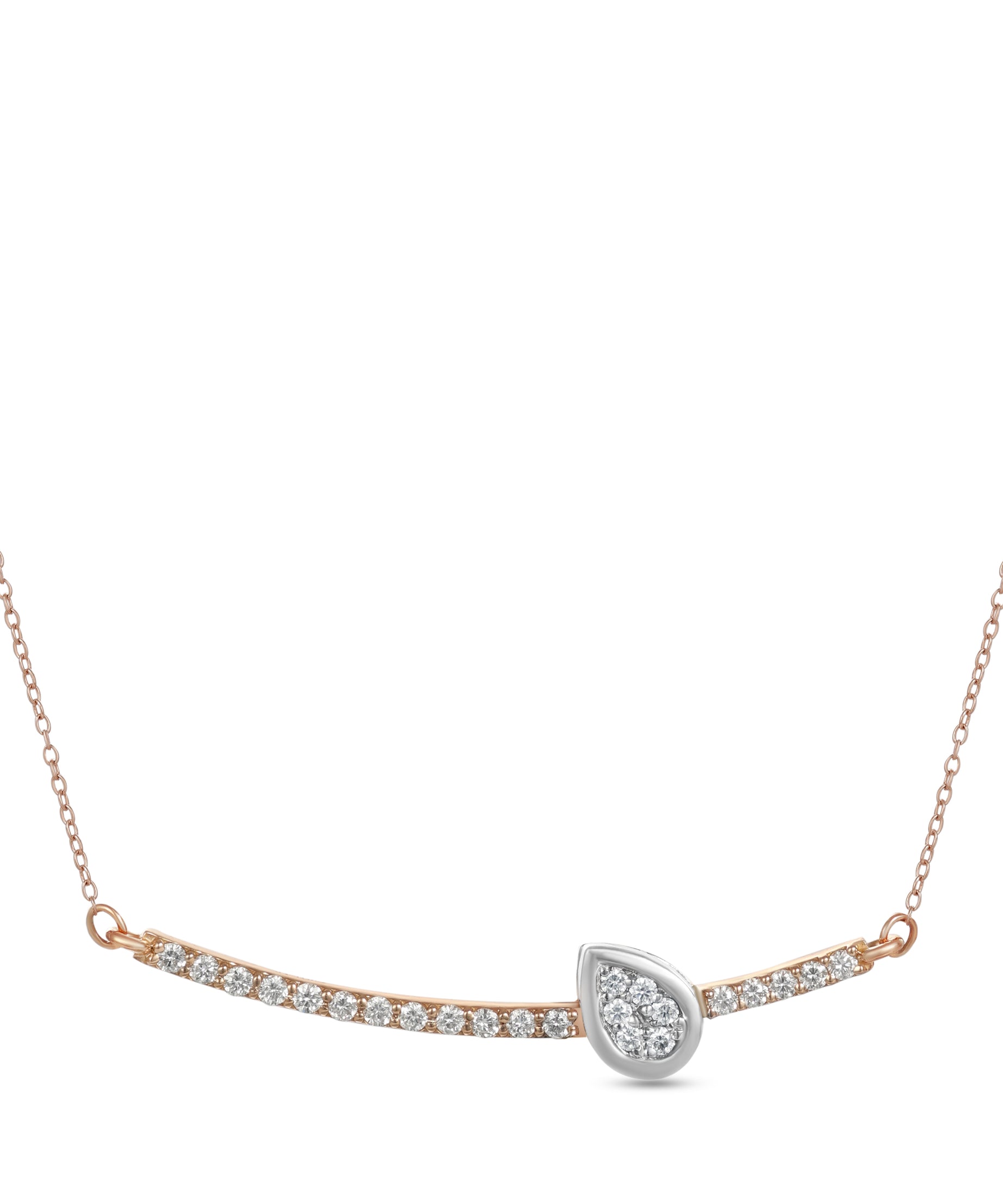 18K Rose Gold Elegant Necklace With Curved Diamond Bar - S-P675SB