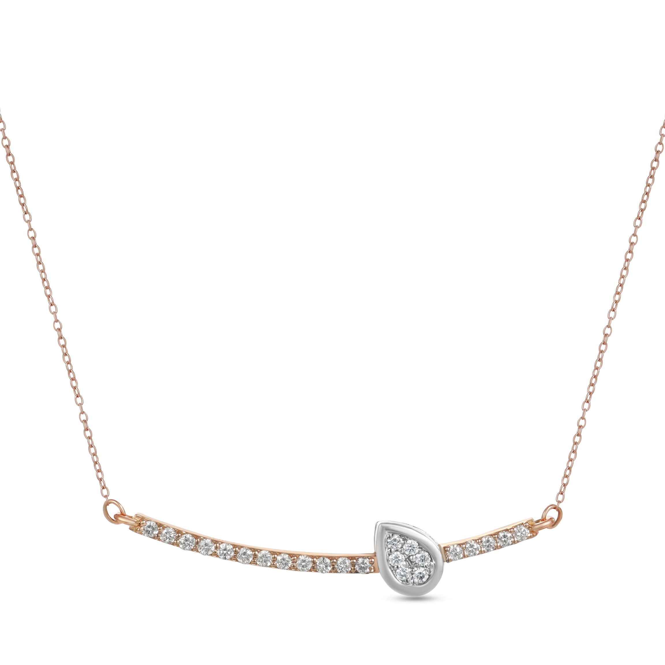 18K Rose Gold Elegant Necklace With Curved Diamond Bar - S-P675SB